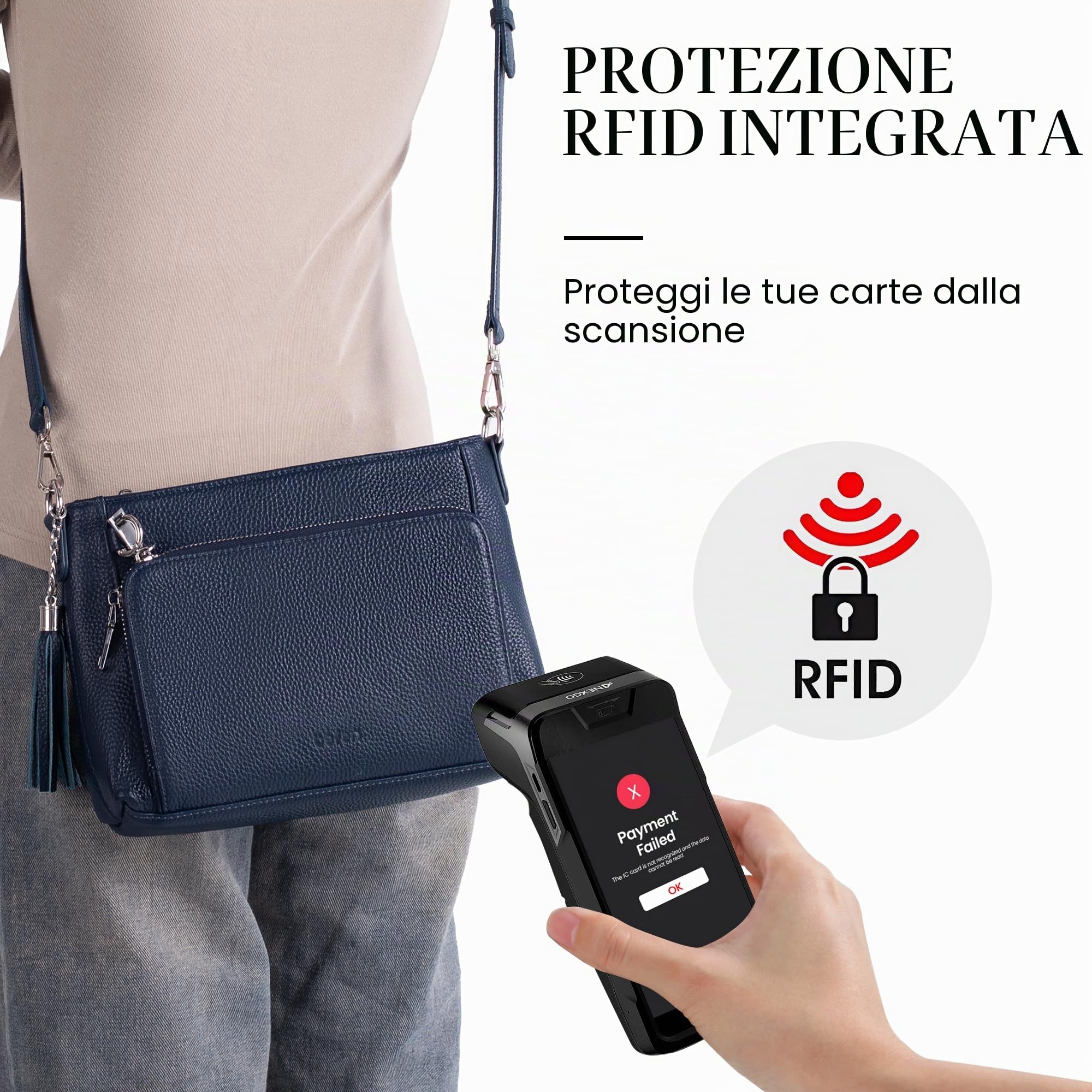 befen Borsa a Tracolla da Donna in Vera Pelle con Antifurto, Blocco RFID Borsa da Donna con Portafoglio Integrato, con Tracolla Regolabile e Staccabile