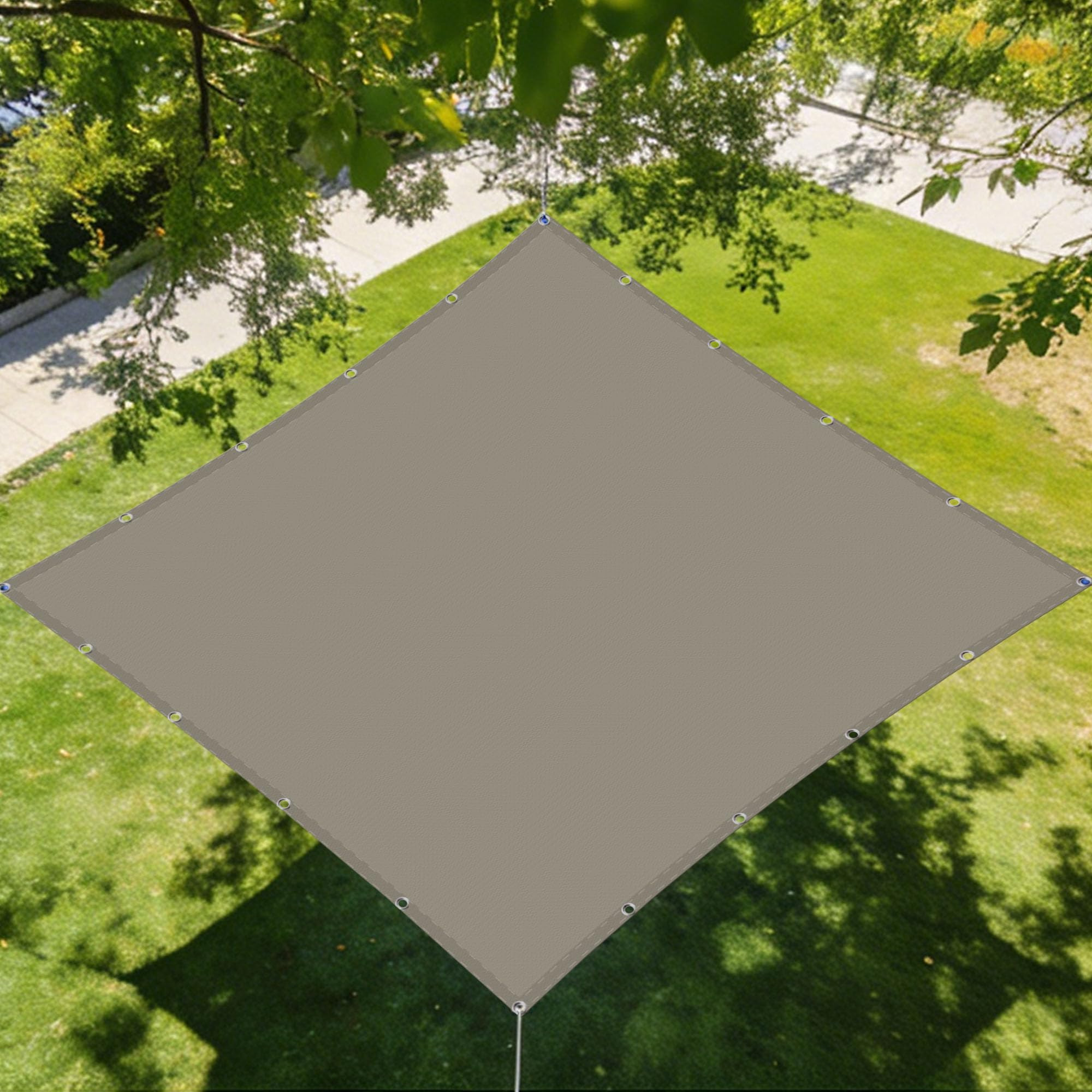 Voile d'ombrage 2x5m en polyester taupe avec oeillets pour terrasse