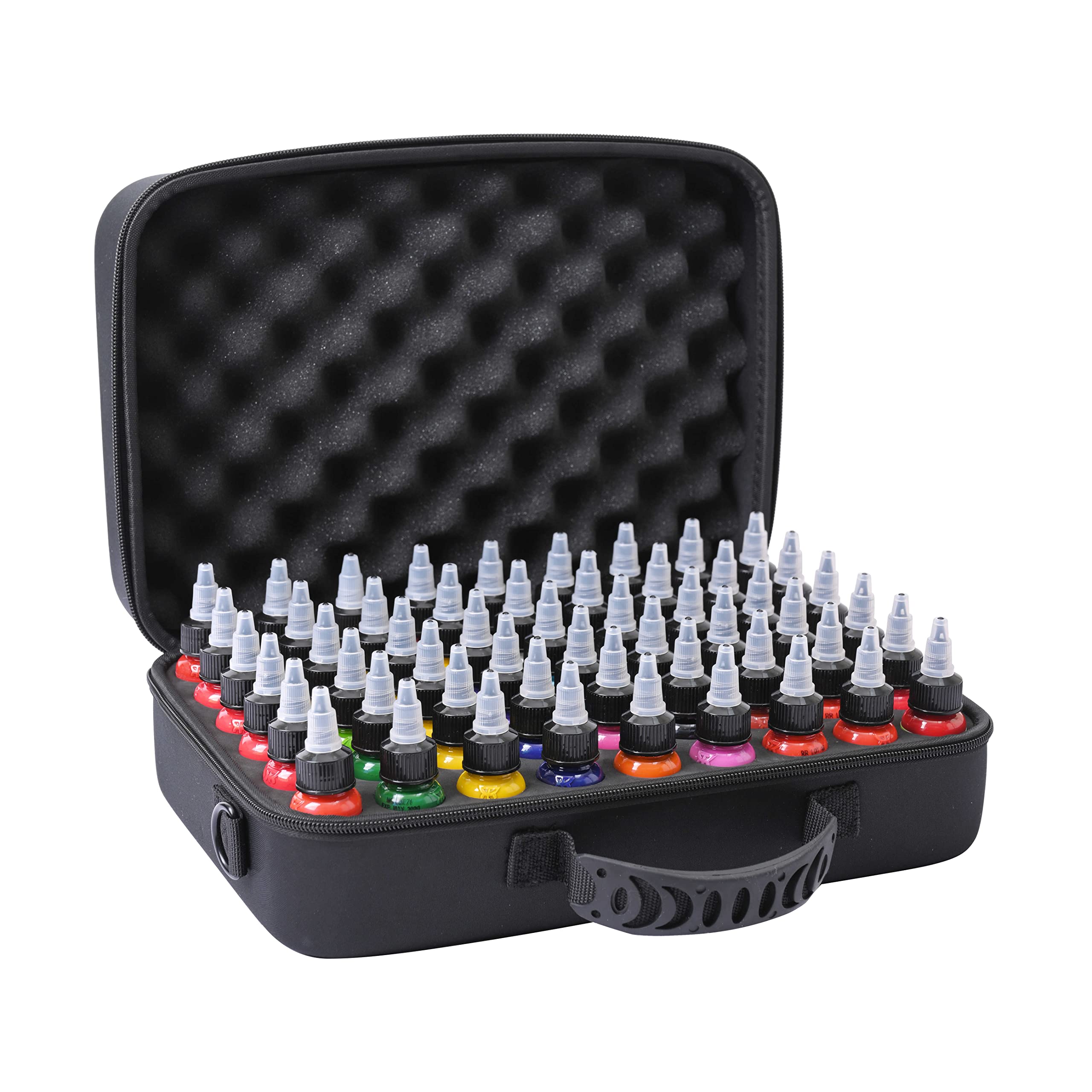 Drawing Ink Travel Case - Holds 54pcs 1oz Drawing Inks, PU Memory Foam Cap Sealer (Case Only)