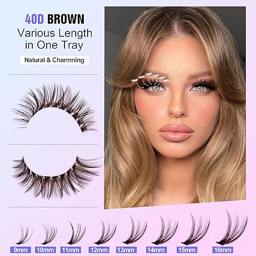 Miniatura 4 de Pawotence Kit de extensiones de pestañas para bricolaje, 280 unidades, color marrón, kit de extensiones de pestañas rizadas 40D, 0.354-0.630 in, kit