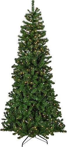 Árbol de Navidad artificial de abeto Norfolk preiluminado de 7 pies, luces transparentes