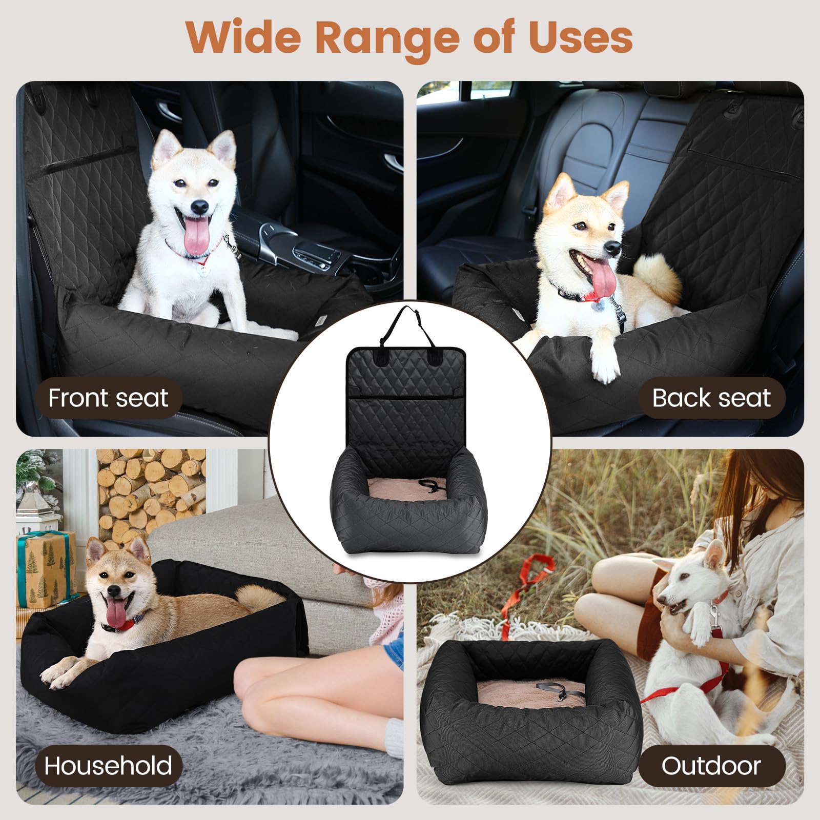 HAPPY HACHI Legowisko dla psa Pokrowiec na fotel samochodowy Pet Car Booster Seat 2 w 1 Front Back Protector Pet Lookout Przenośny fotelik samochodowy Travel Carrier z grubą budą i paskiem bezpieczeństwa