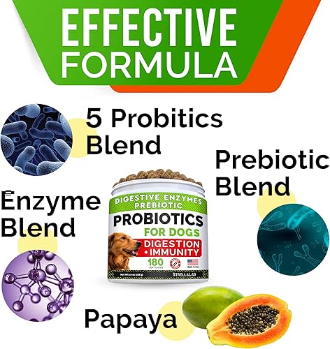 Miniatura 5 de Golosinas de probióticos para perros para comedores exigentes, enzimas digestivas + prebióticos, suplemento de fibra masticable, alergia, diarrea,
