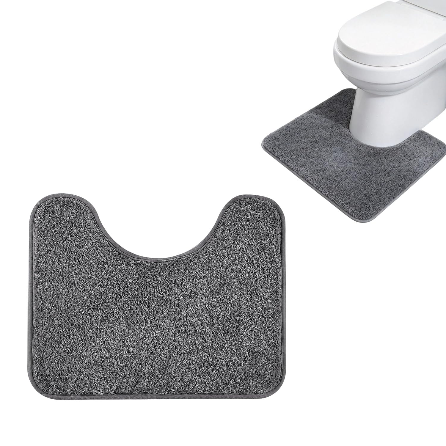 Dark Grey U-Shape Toilet Mat, 50x40cm Soft Absorbent Quick-Dry Bathroom Rug