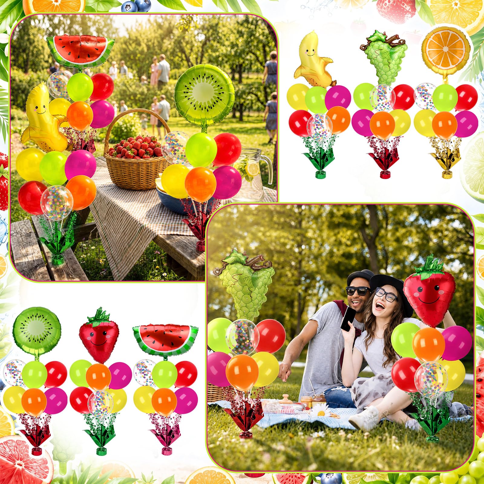 Civaner 6 juegos de decoración de fiesta de frutas, soporte de globos de verano, centros de mesa, kit de soporte de globos de frutas, decoración de sandía tropical para boda, cumpleaños, ducha