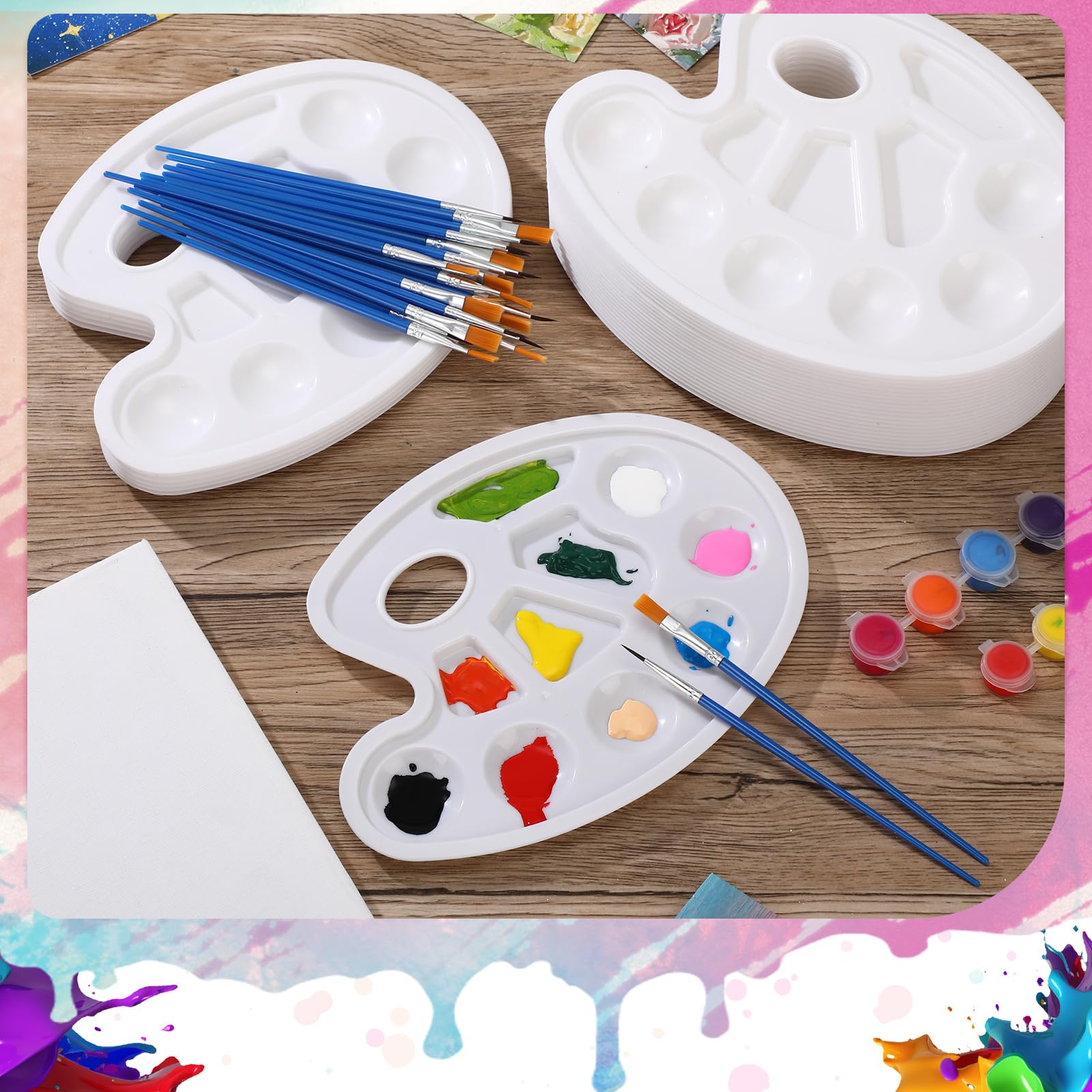 Juego de 100 pinceles de pintura de nailon, 50 paletas de bandeja de pintura, paletas de plástico, pinceles de pelo de nailon para acrílico, aceite, acuarela, estudiantes, fiesta de pintura