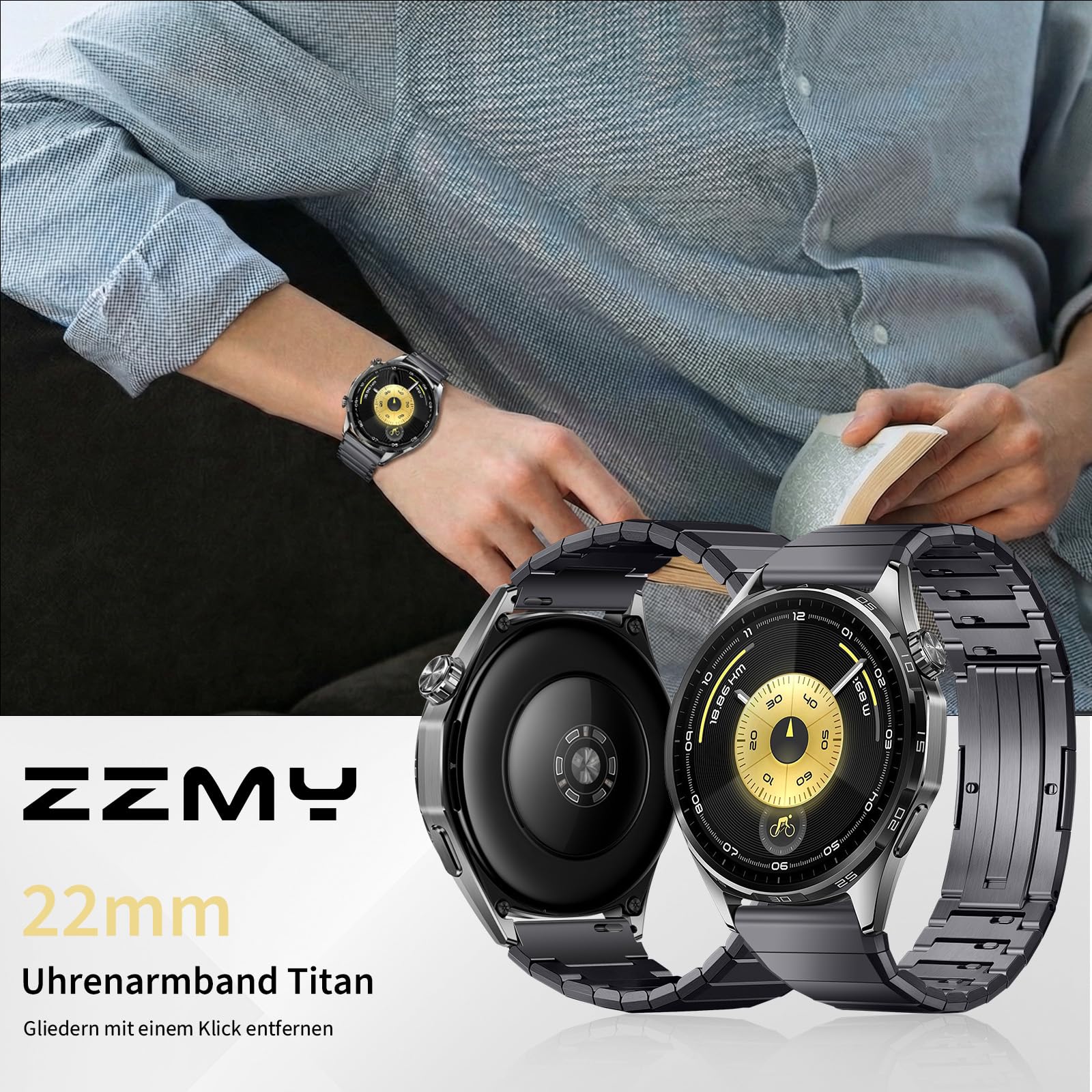 Titan Link Uhrband Kompatibel mit Huawei Watch GT 6 Pro Armband Metall GT 7 GT6 GT5 GT4 GT3 46mm Ultimate 22mm Metallarmband für GTR 4, Bip 6, Venu 2/3 / 4 45mm, Vivoactive 4 Band