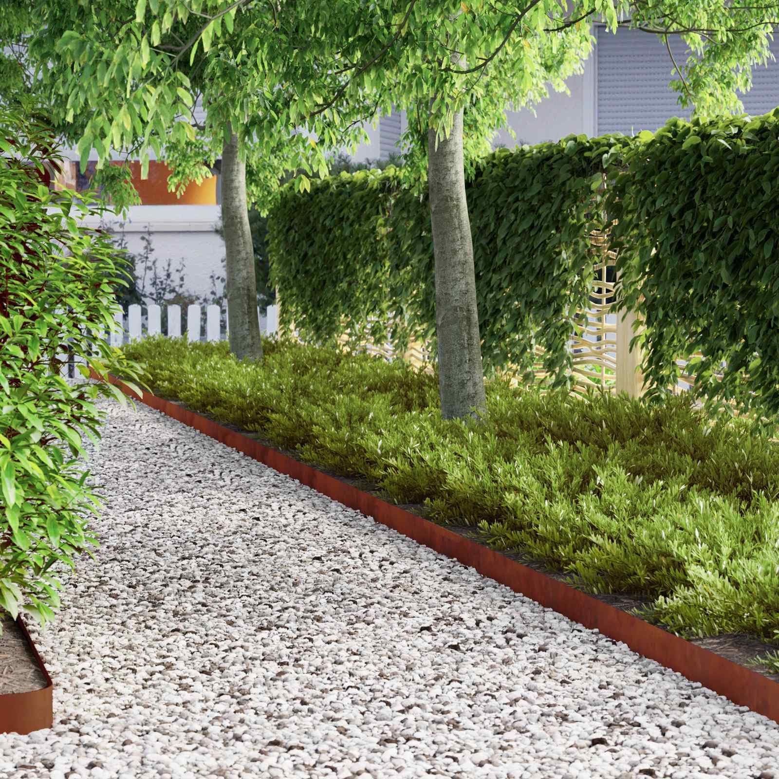 Obramowanie trawnika ze stali odpornej na warunki atmosferyczne, zardzewiałe, 450 x 10 x 0,05 cm, elastyczne i plastyczne, do ogrodu, na taras, do ogrodu, jako obramowanie grządek, krawędź