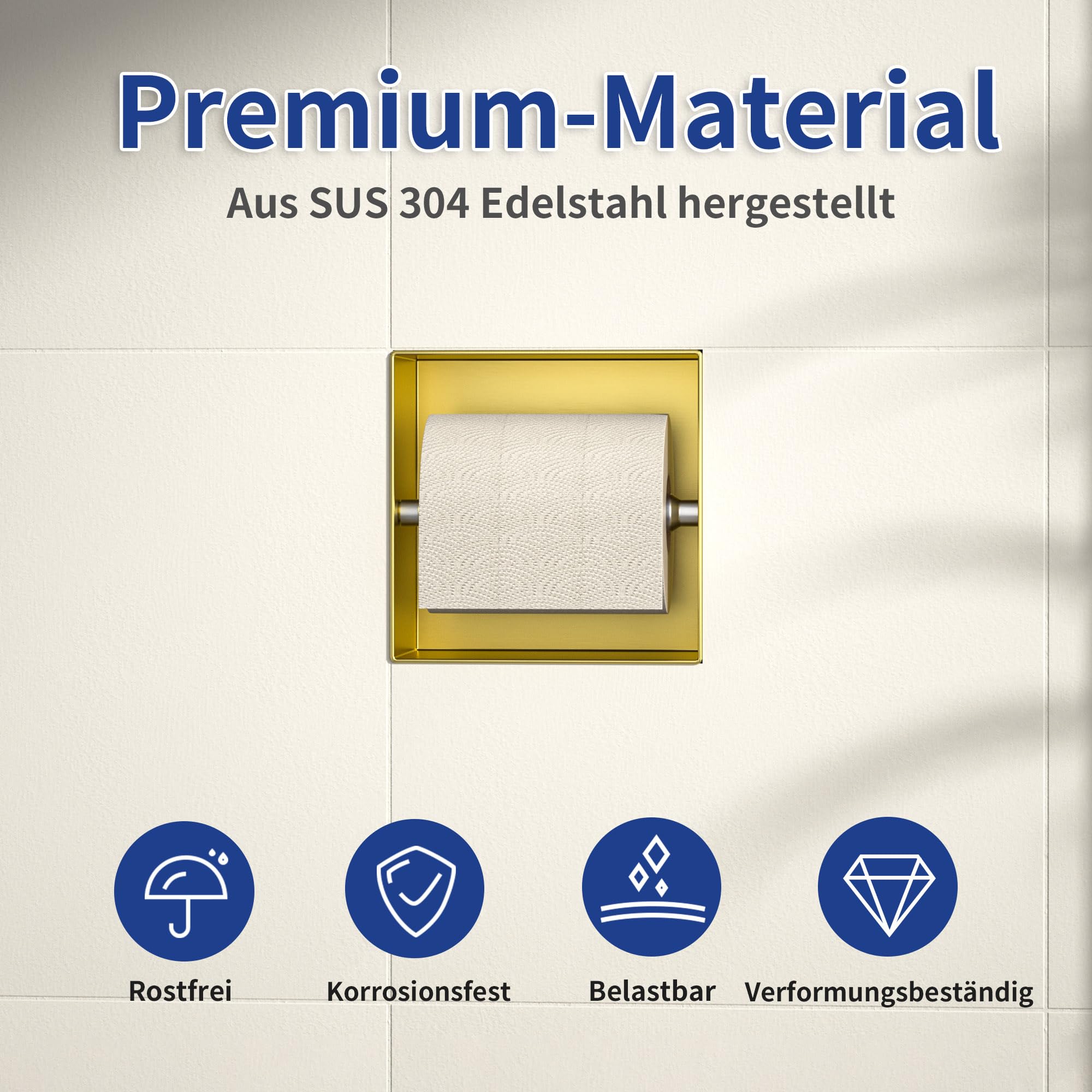 Unterputz Toilettenpapierhalter Edelstahl, WC Toilettenpapierhalter für das Badezimmer Halterung, 14.5×14.5×8.7cm, Klopapierhalter für die Renovierung und den Ausbau des Badezimmers,Golden