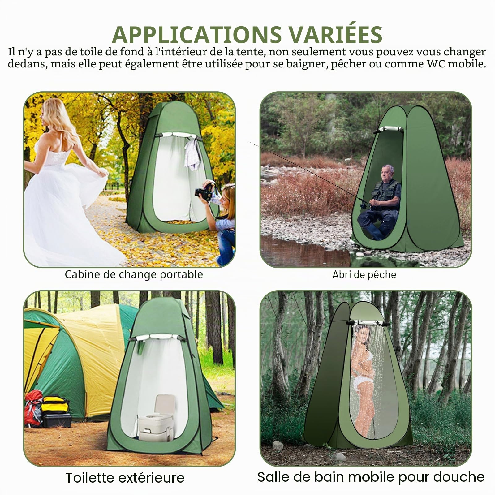 Tente de Douche Pop Up Toilette Cabinet de Changement Camping Abri de Plein Air Vestiaire Extérieure Intérieure Portable,Toilettes extérieures instantanées pour Camping randonnée Plage,Vert