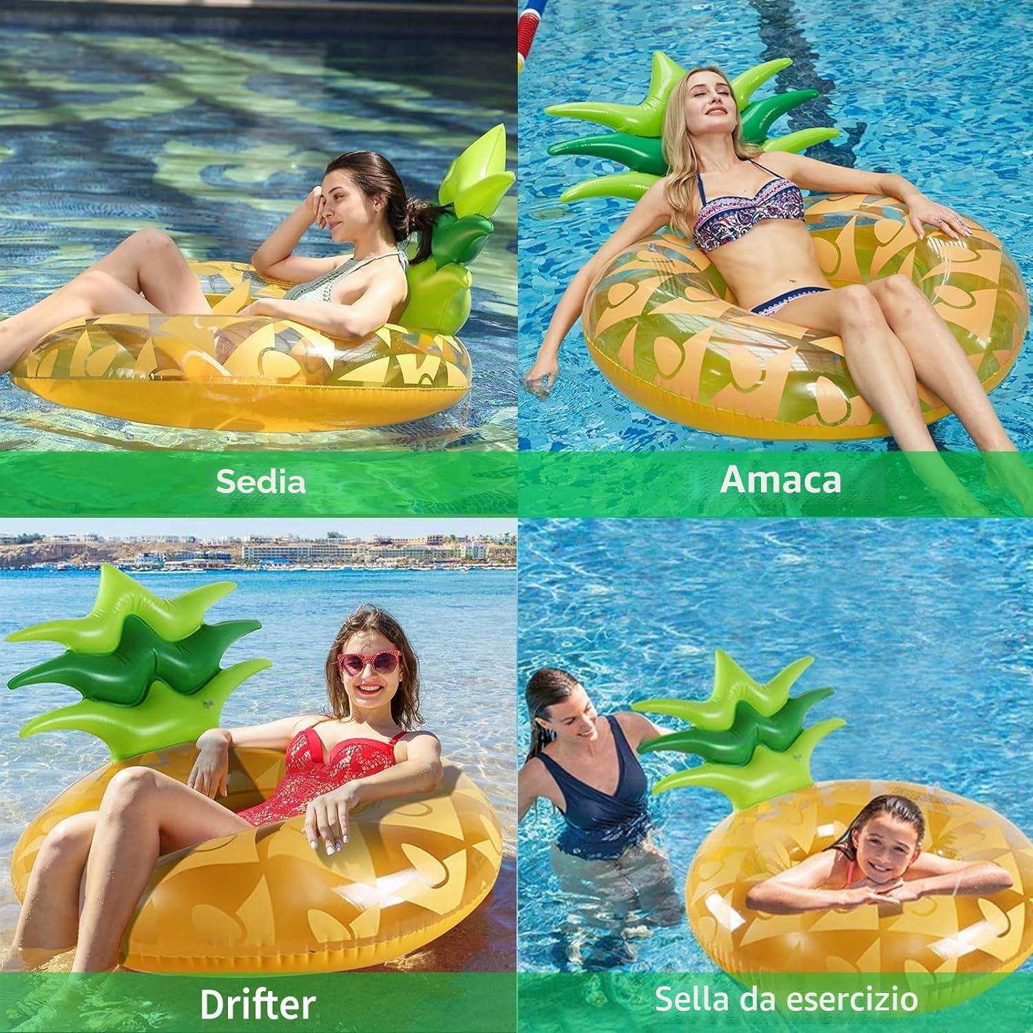 LATERN Ananas Galleggiante Gonfiabile dello Stagno, 95CM Zattera da Nuoto Gonfiabile in Gomma Anello da Nuoto Gigante per Divertimento in Acqua per Piscina Sport Acquatici Estate Spiaggia Festa