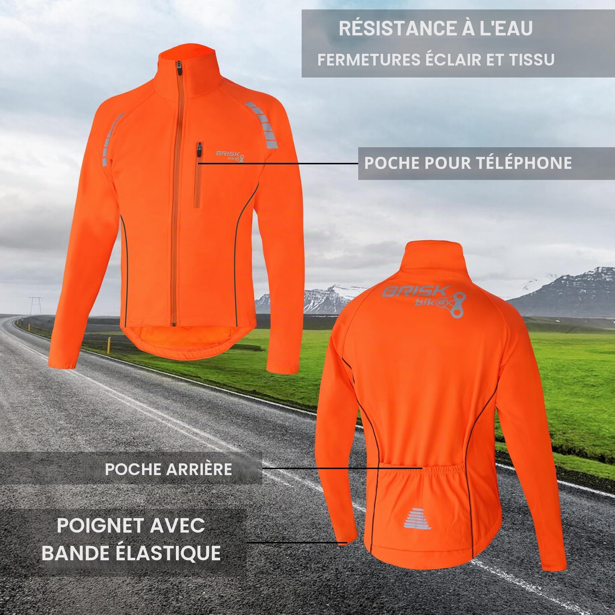Brisk Bike Veste de cyclisme Veste de course à pied respirante ultra légère