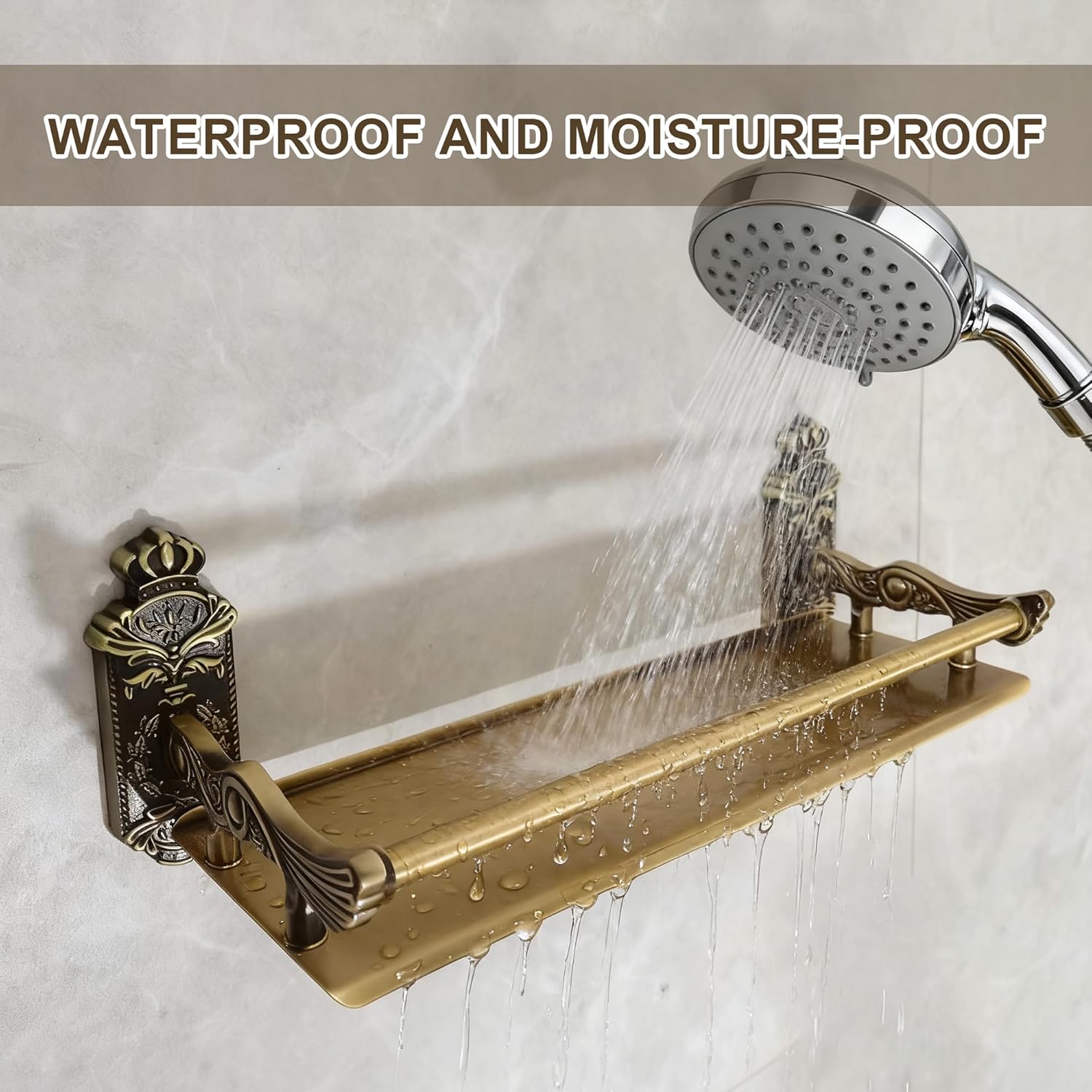 Vintage Bathroom Shelves Wall Mounted with Metal Railing ，Storage Shelves for Bathroom, Kitchen, Living Room & Bedroom(Antique Bronze, 15.7 Inches)