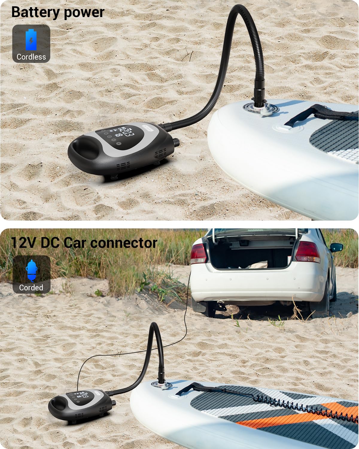 Dr.meter 10000mAh Pompa Elettrica SUP, 20PSI Pompa Elettrica per SUP con luce LED Auto-Off Gonfia Sgonfia, Elettrico Gonfiatore SUP Batteria 12V DC Connessione per Piscina,Materasso,Paddle