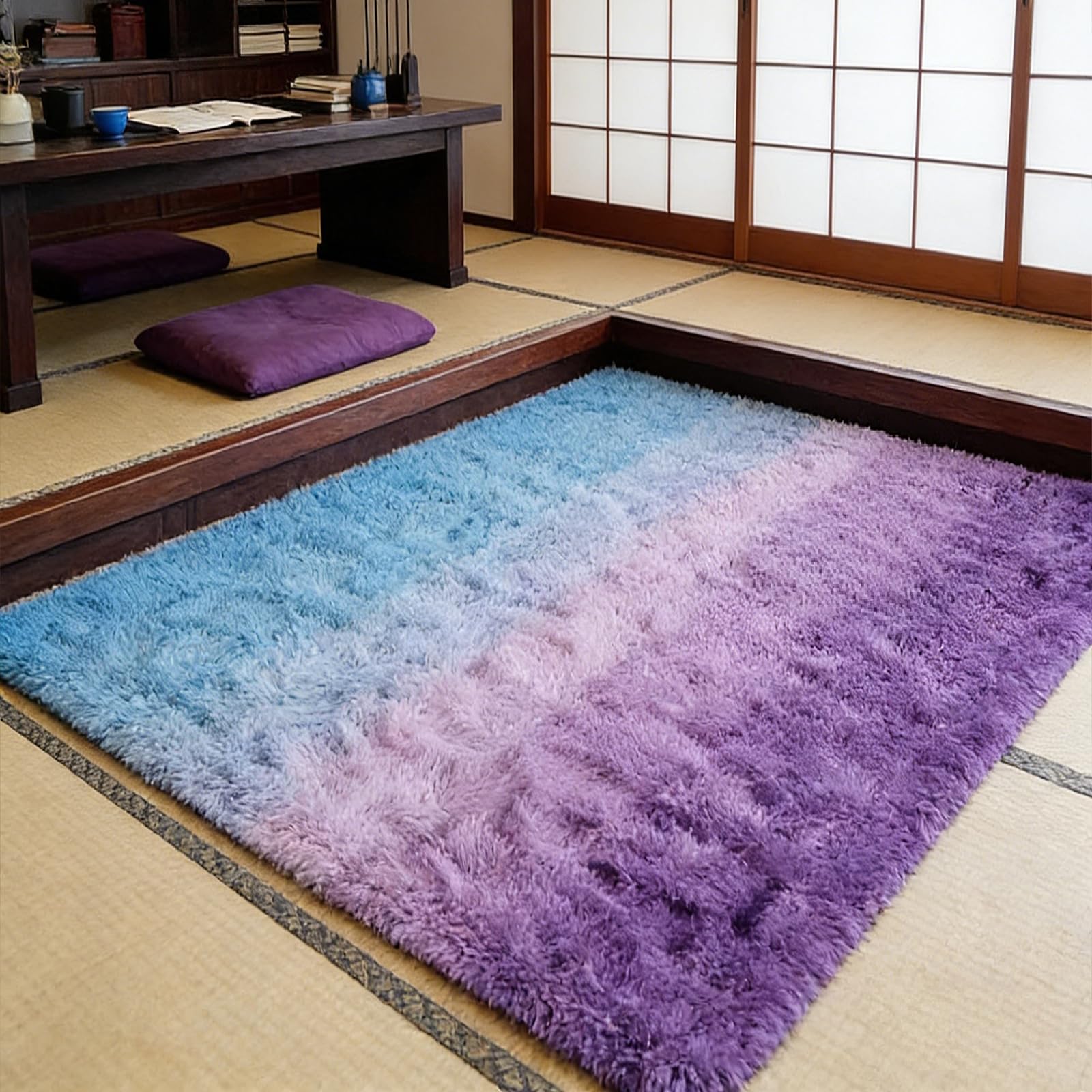 Tapis chambre enfant tapis salon bleu violet confortable moderne