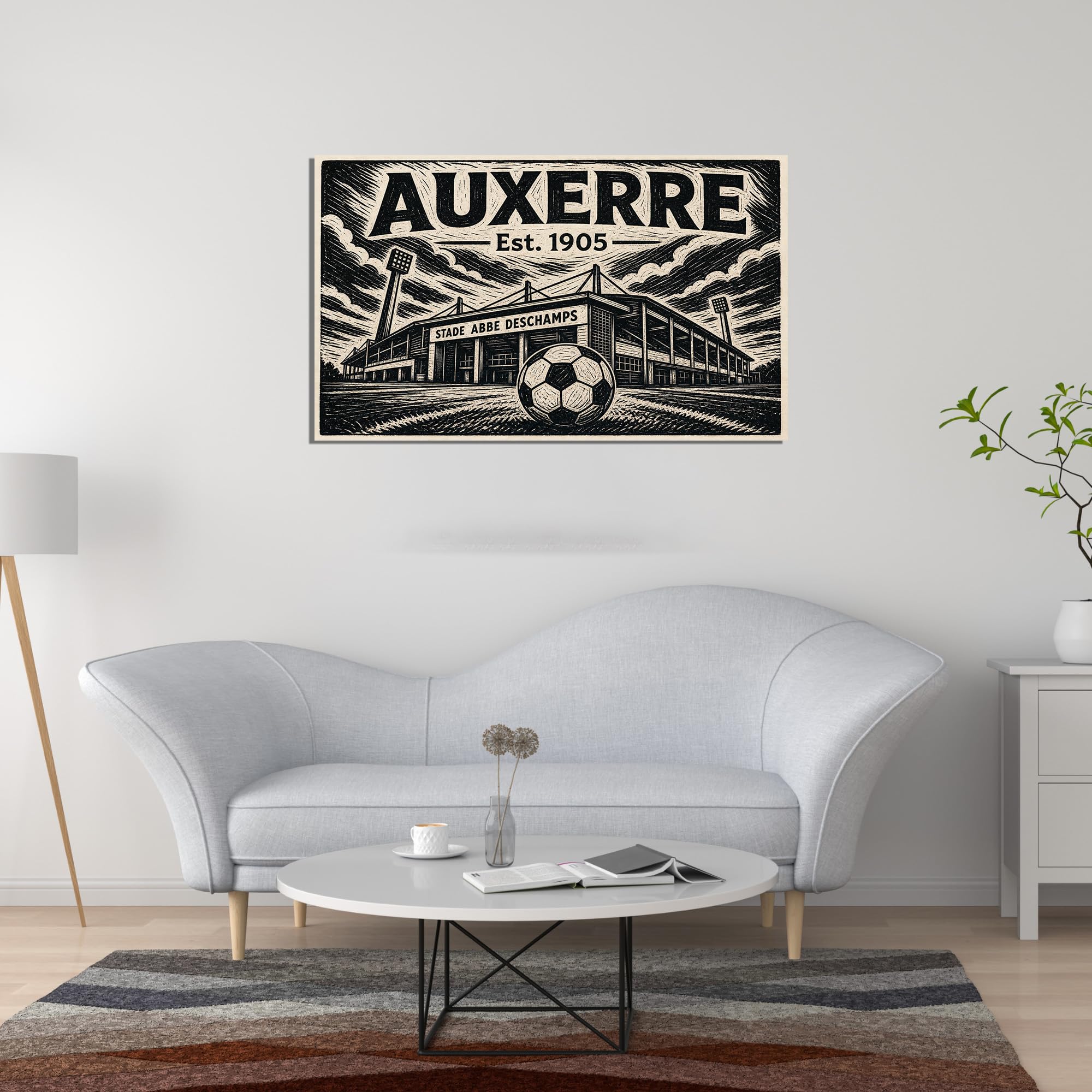 Auxerre Kunstdruck auf Leinwand, Fußball-Design, Stadion-Heimdekoration, 61 x 91,4 cm, Weiß und Blau
