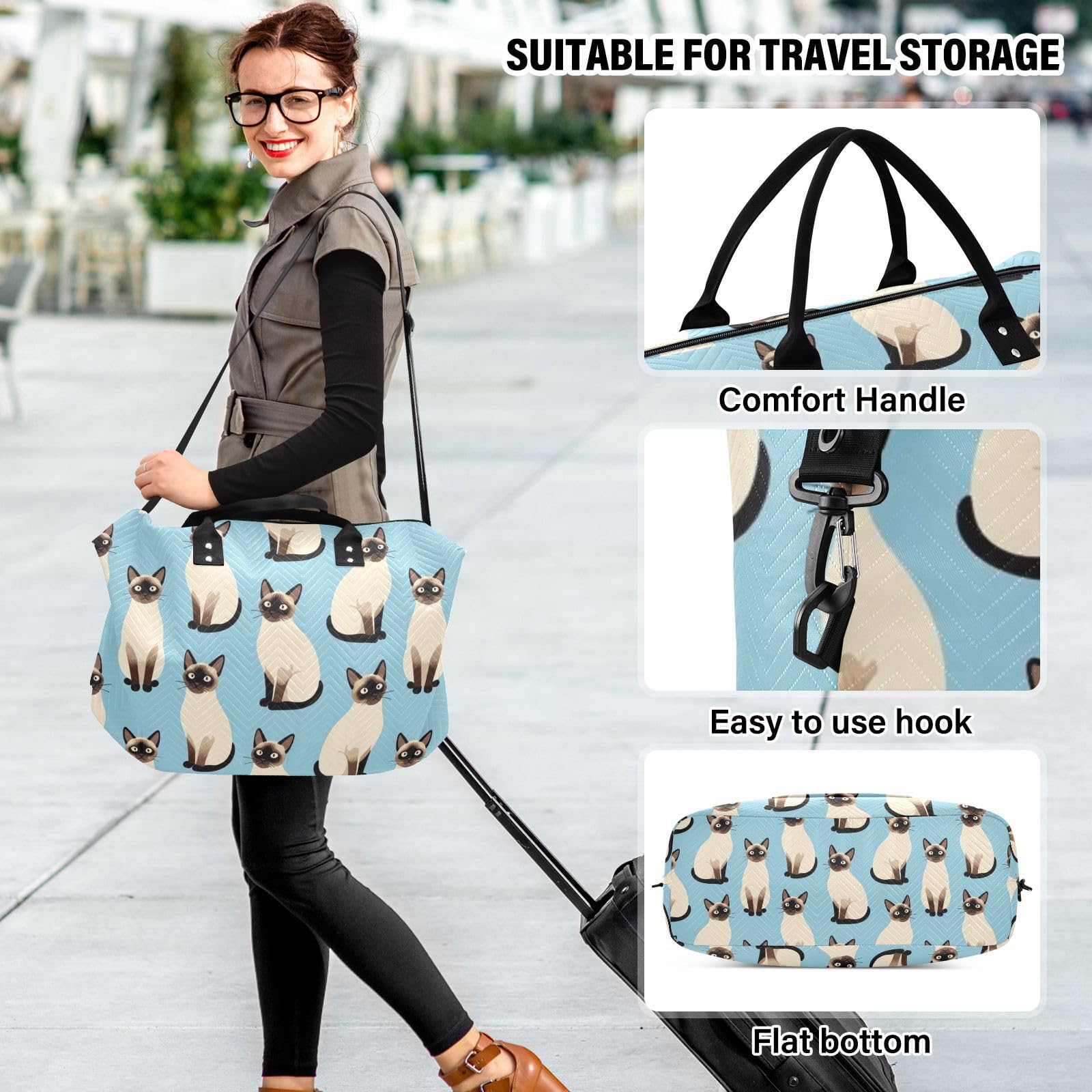 Reisetaschen-Set, zweiteilig, kombiniert, gewellt, gesteppt, Trolleyhülle, geräumiges Fitnessstudio, Siamesische Streifen, One Size, Klassisch