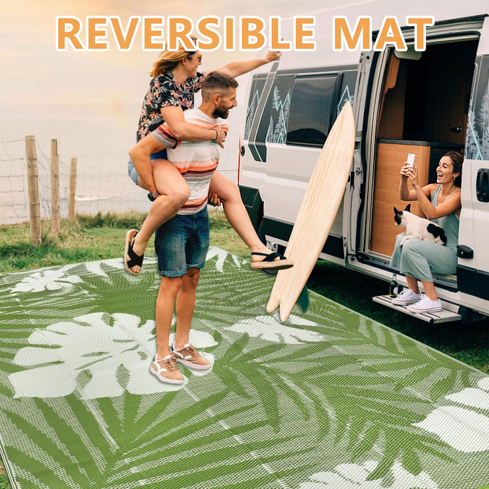 Tappeto da Esterno 270x365cm in Plastica Reversibile Resistente UV Verde Erba