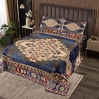 Vista 9 de Erosebridal Colcha geométrica bohemia, tamaño Queen, exótica, color rojo, azul, celosía, tribal, colcha retro india floral para dormitorio