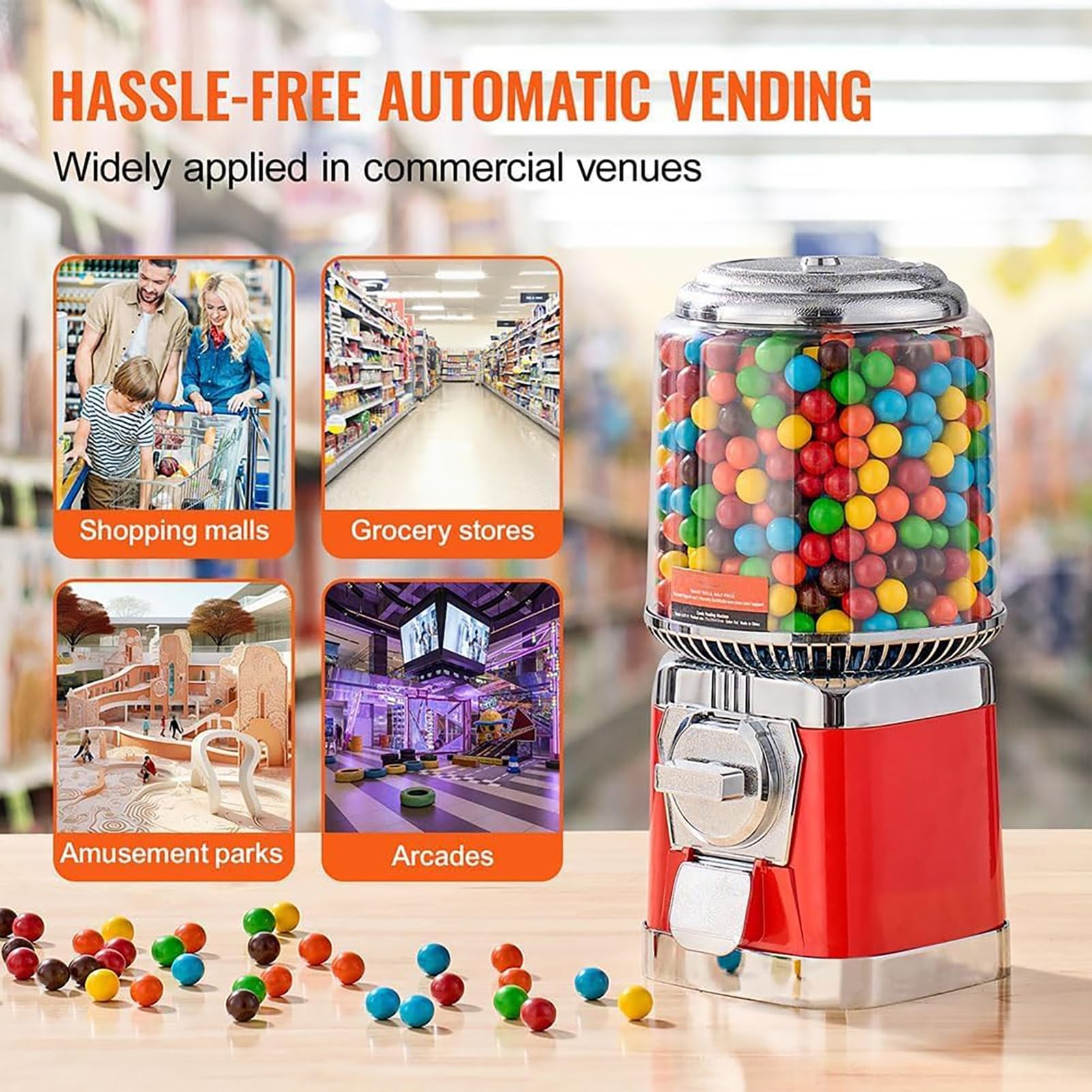 Dozownik cukierków, automat na kapsułki 22-32 mm, komercyjny dozownik gumball na imprezy, imprezy i zbiórki pieniędzy, ciesz się słodkimi smakołykami w dowolnym miejscu