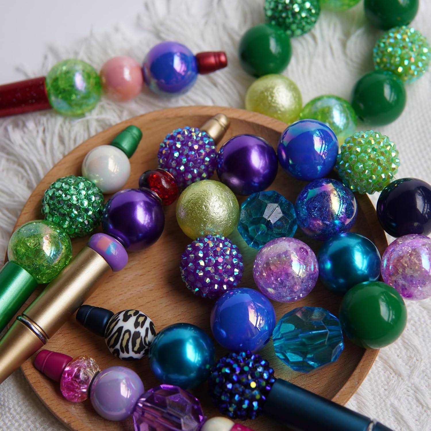 20mm Beads for Beadable Pens Mix, Bubblegum Bead 20mm Bulk, 20 mm Bead for Keychain, Large Chunky Bubble Gum Beads for Jewelry Making, 50 pcs (Purple/Blue/Green) - Image 3