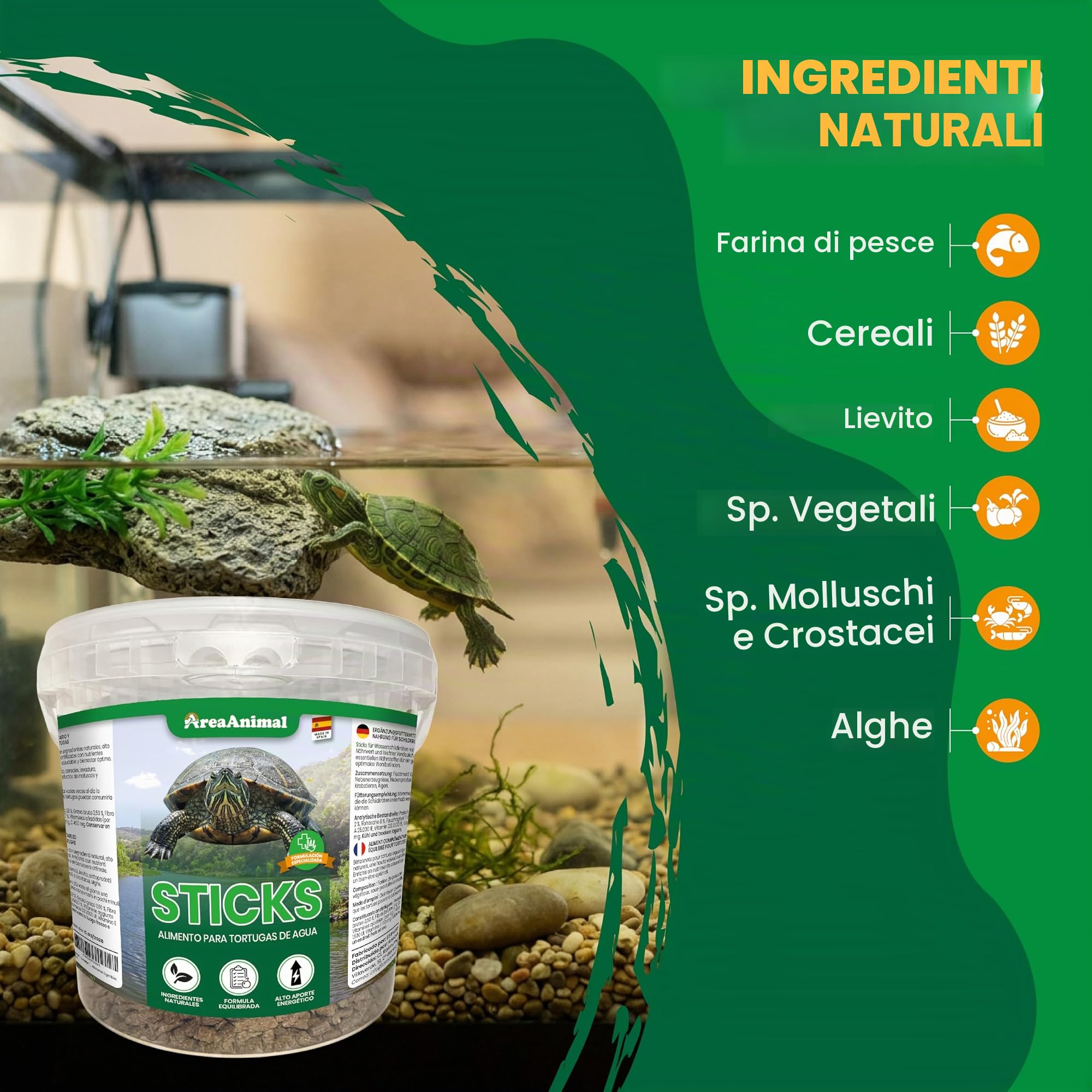 Cibo Tartarughe ad acqua, 1,5 kg/5,5 l Cibo Tartarughe d'acqua Stick con alto valore nutrizionale, Cibo Tartaruga Acqua altamente digeribile, Cibo Tartarughe d'acqua