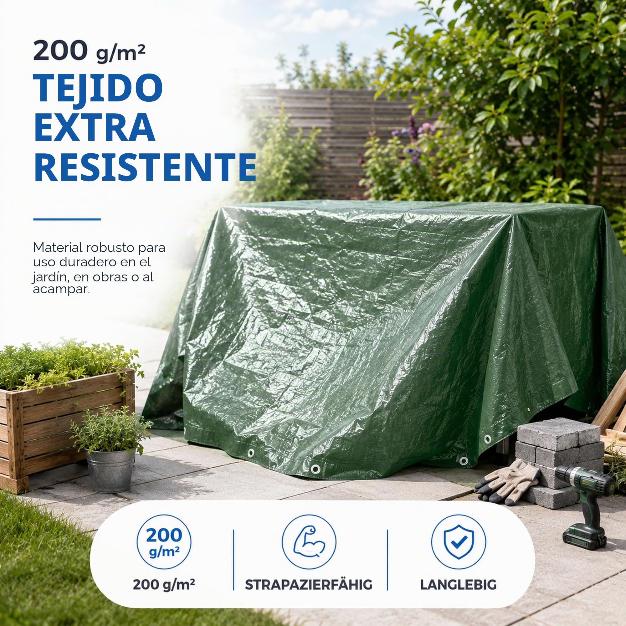 Lona de protección y Lona de 3x4 m, Verde, Lona de jardín y Lona Multiusos Impermeable, 150 g/m², Verde, con Ojales para Base de Tienda de campaña, Lona para Tienda de campaña y Camping