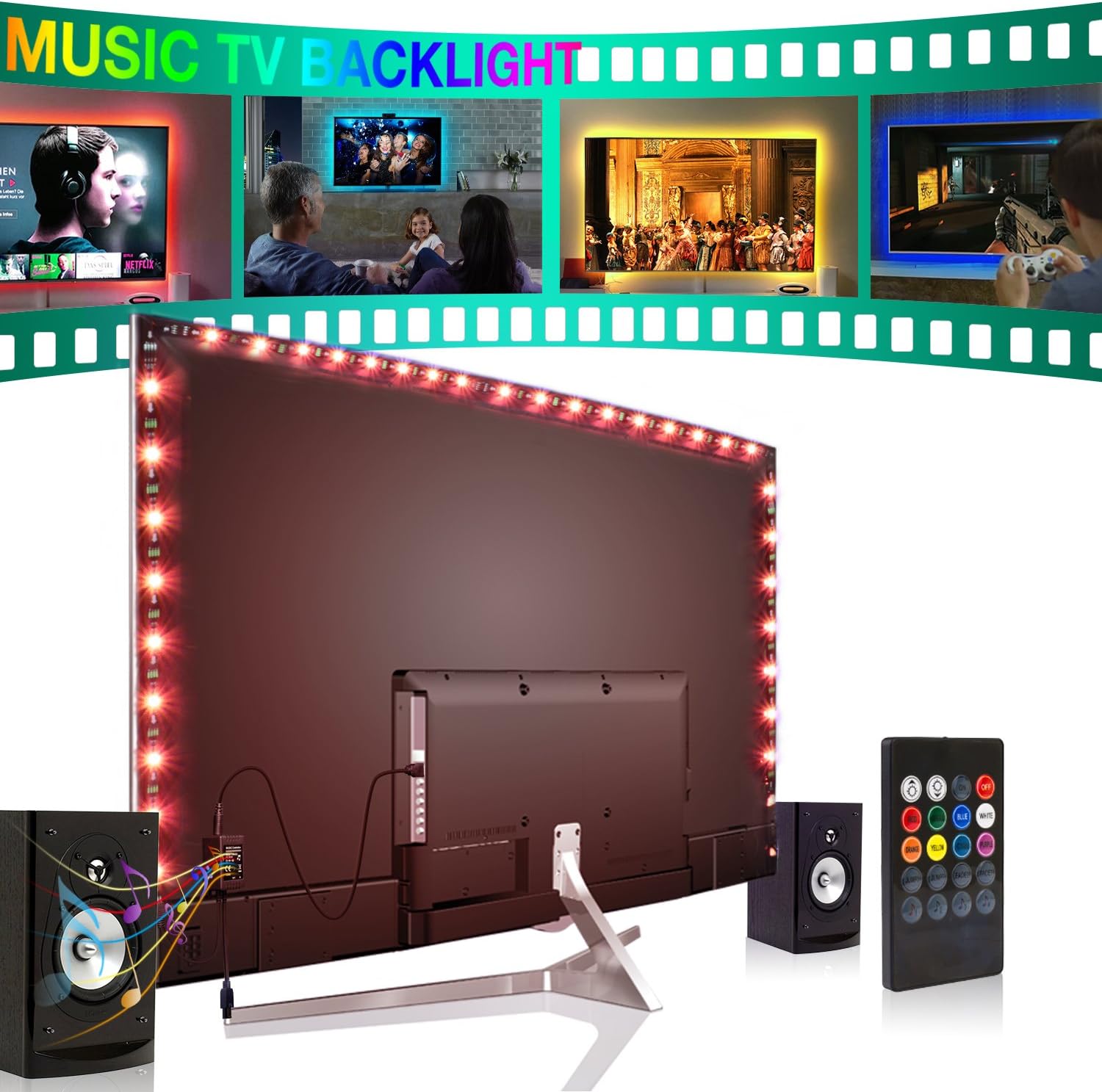 Forest leuchten Led Strip Lights 2M for 40-60in TV, USB Music LED TV Backlight Kit with Remote