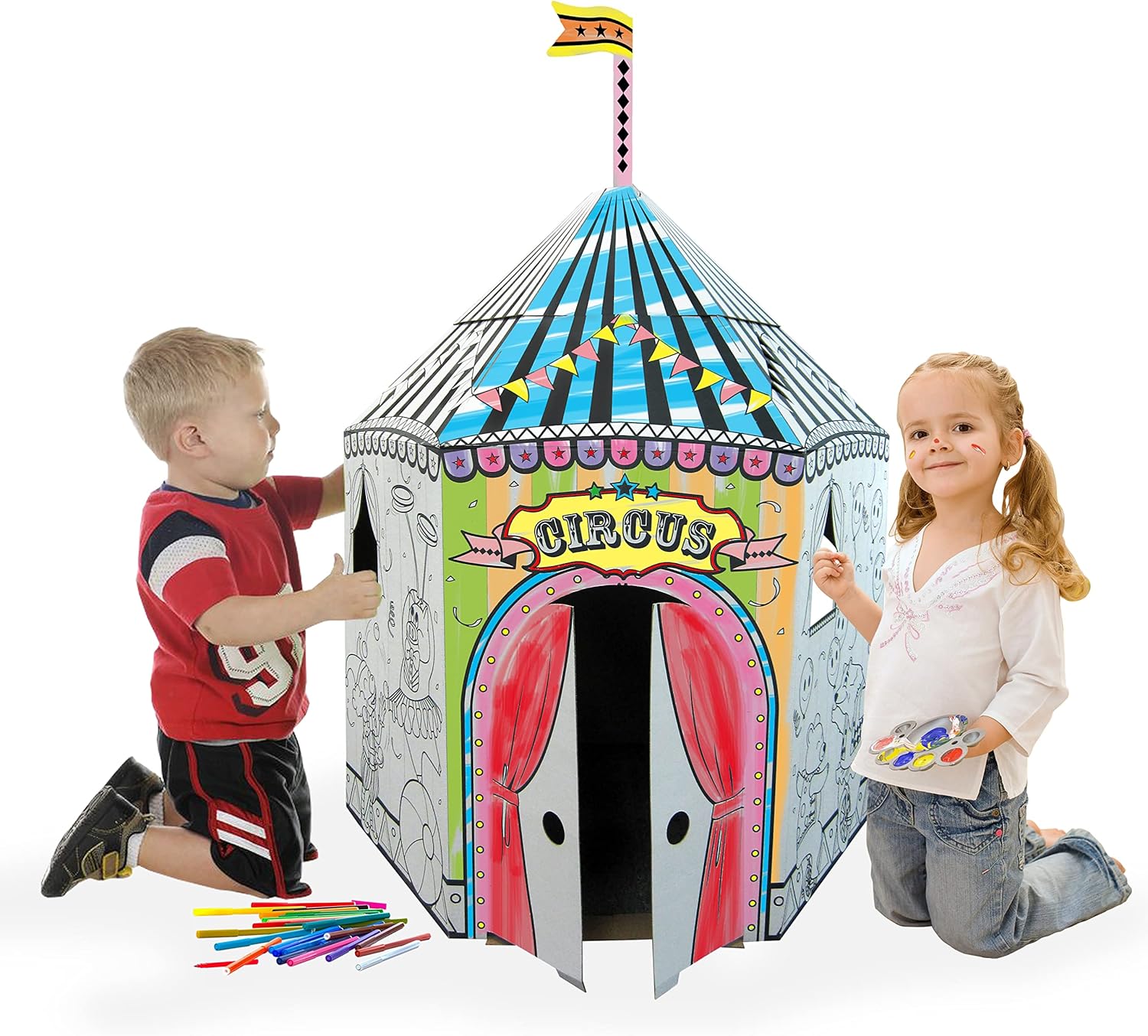 Adventure Awaits! Kids Cardboard Circus Playhouse - Color, Draw, and Customize - Great for Playtime and Arts-and-Crafts Time