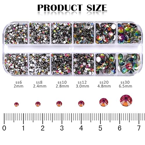 Vista 98 de 3820Pcs Light Green Flatback Rhinestones for Bedazzling, 2-6.5mm Small Rhinestones Diamonds Kit, Flat Back Crystals Gems for Nail Art and Crafts