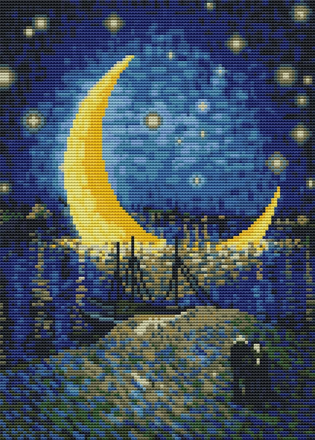 Meecaa Cross Stitch Kits 11 Count Stamped, Nile River People Starry Sky Reflection Embroidery Kit with Accessories Pre Printed (30CMx40CM (Starry Sky 1) image 2