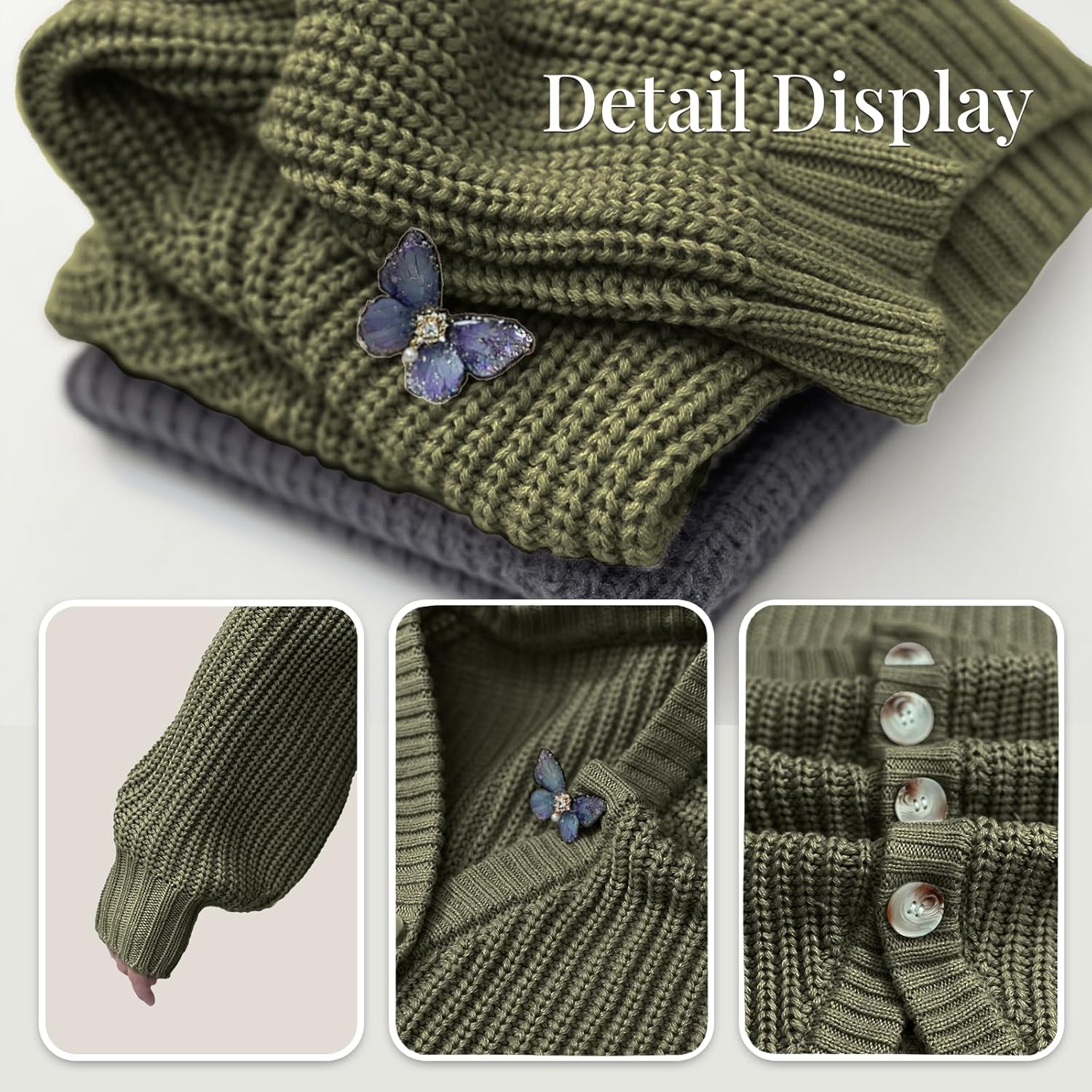 Women's Chunky Cardigan V-Neck Open Front Sweater Long Sleeve Knit Sweater Loose Casual Button Outerwear - Image 5