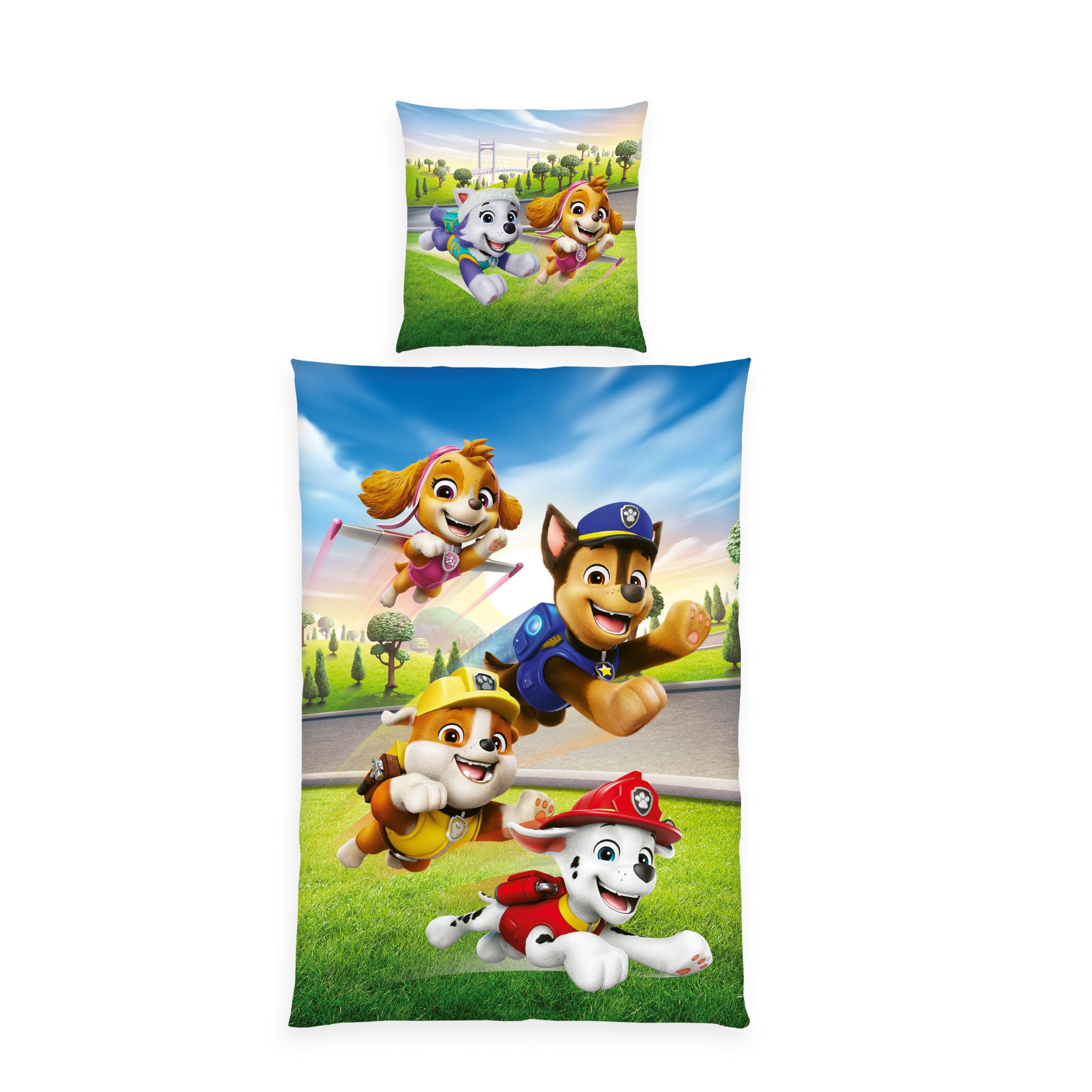 Paw Patrol Bed Linen, Pillowcase 80 x 80 cm, Duvet Cover Approx. 135 x 200 cm, with Branded Zipper, 100% Cotton/Renforcé
