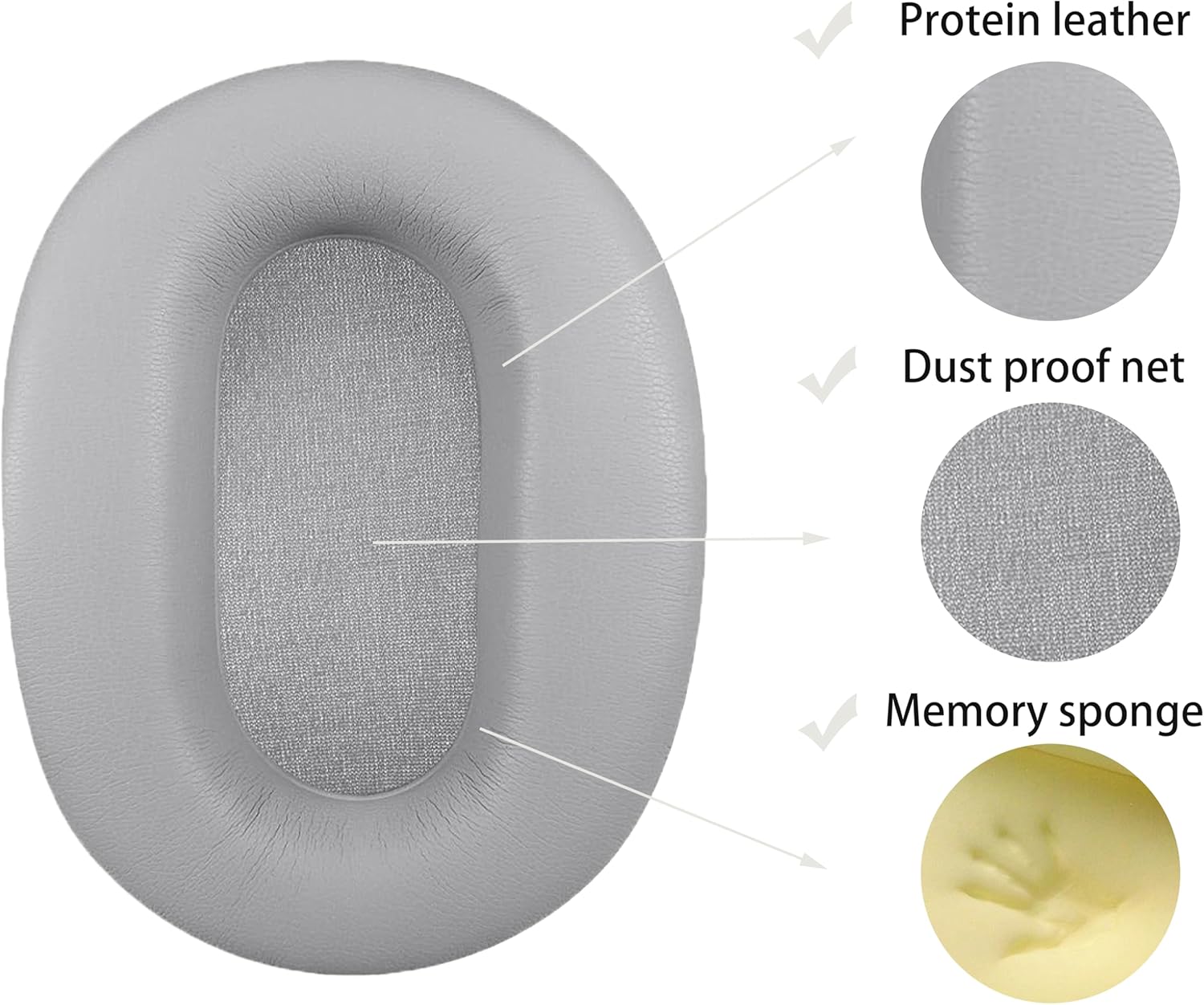 WH-CH700N Replacement Ear Pads are Compatible with Sony WH-CH700N/WH-CH710N/WH-CH720N Headphones. Akkiv Earpads Cushions with Soft Protein Leather and Memory Foam (Light Gray) - Image 2