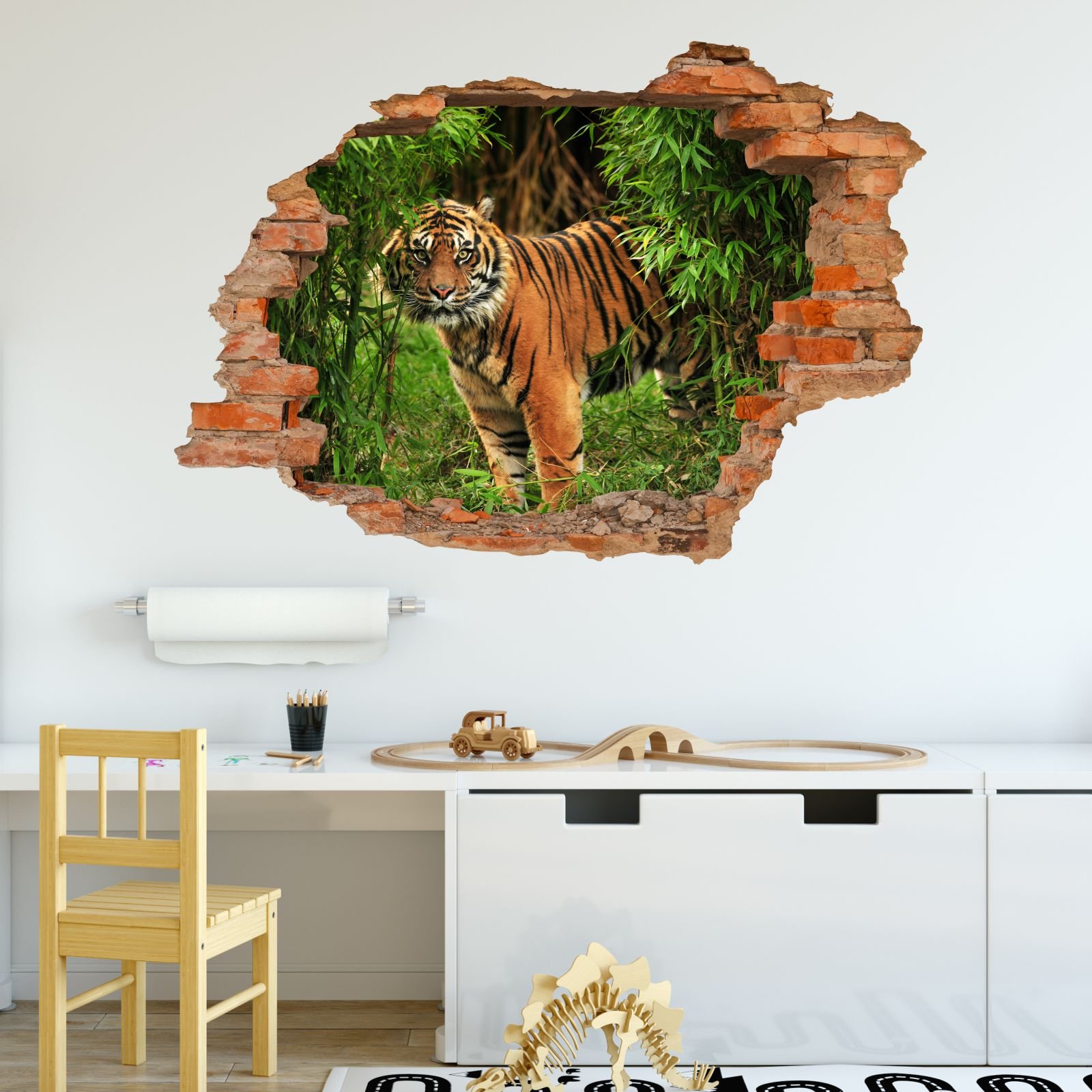 Nikima Schöner für Kinder030 - Decorazione da Parete, Adesivo per Bambini, Motivo: Tigre nella Giungla - Foro nella Parete - in 6 Misure - per Cameretta dei Bambini - Dimensioni 1500 x 1000 mm