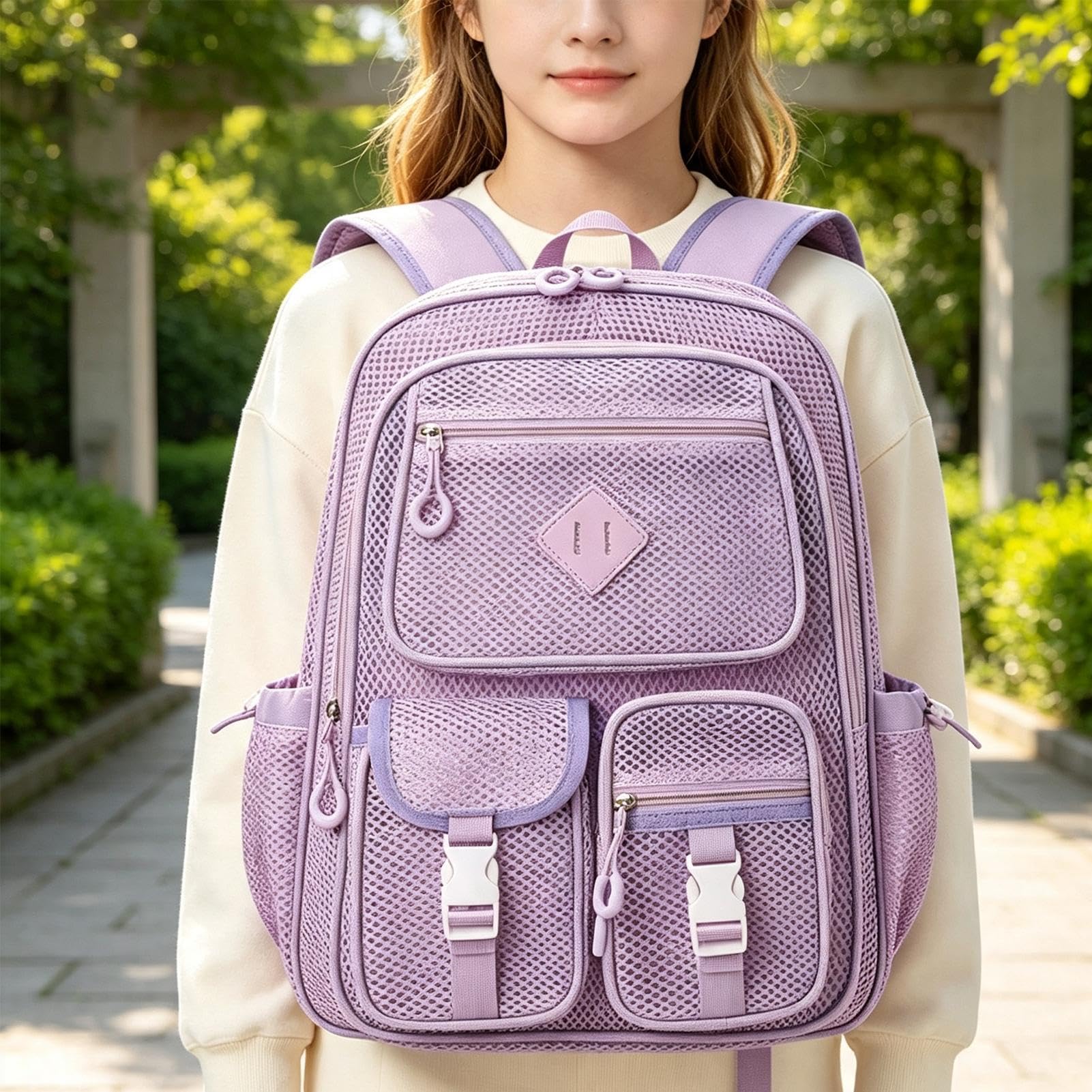Zaino a rete portatile con grande capacità, Lilla, Siehe Beschreibung, Vedi descrizione | Borsa per giocattoli da spiaggia per studenti, per bambini, nuoto, escursionismo, sport, viaggi, lavoro, fitness, vacanze e