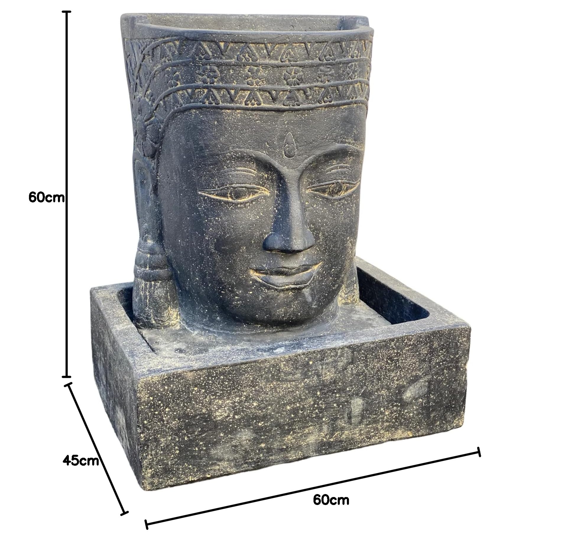Khmer Head - Fuente de agua (60 x 45 x 40 cm), diseño de cascada de Buda