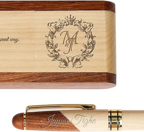 Miniatura 5 de Juego de bolígrafos de madera grabados personalizados, bolígrafo ejecutivo y caja con personalización gratuita, bolígrafo con estuche para regalo (A)