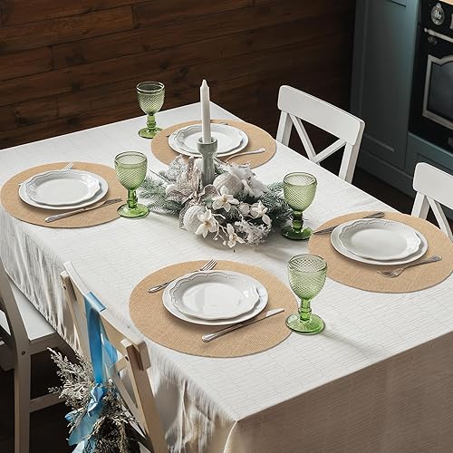 Miniatura 5 de 50 manteles individuales de arpillera de 15 pulgadas, redondos, reutilizables, color marrón, fibras de yute natural, manteles individuales