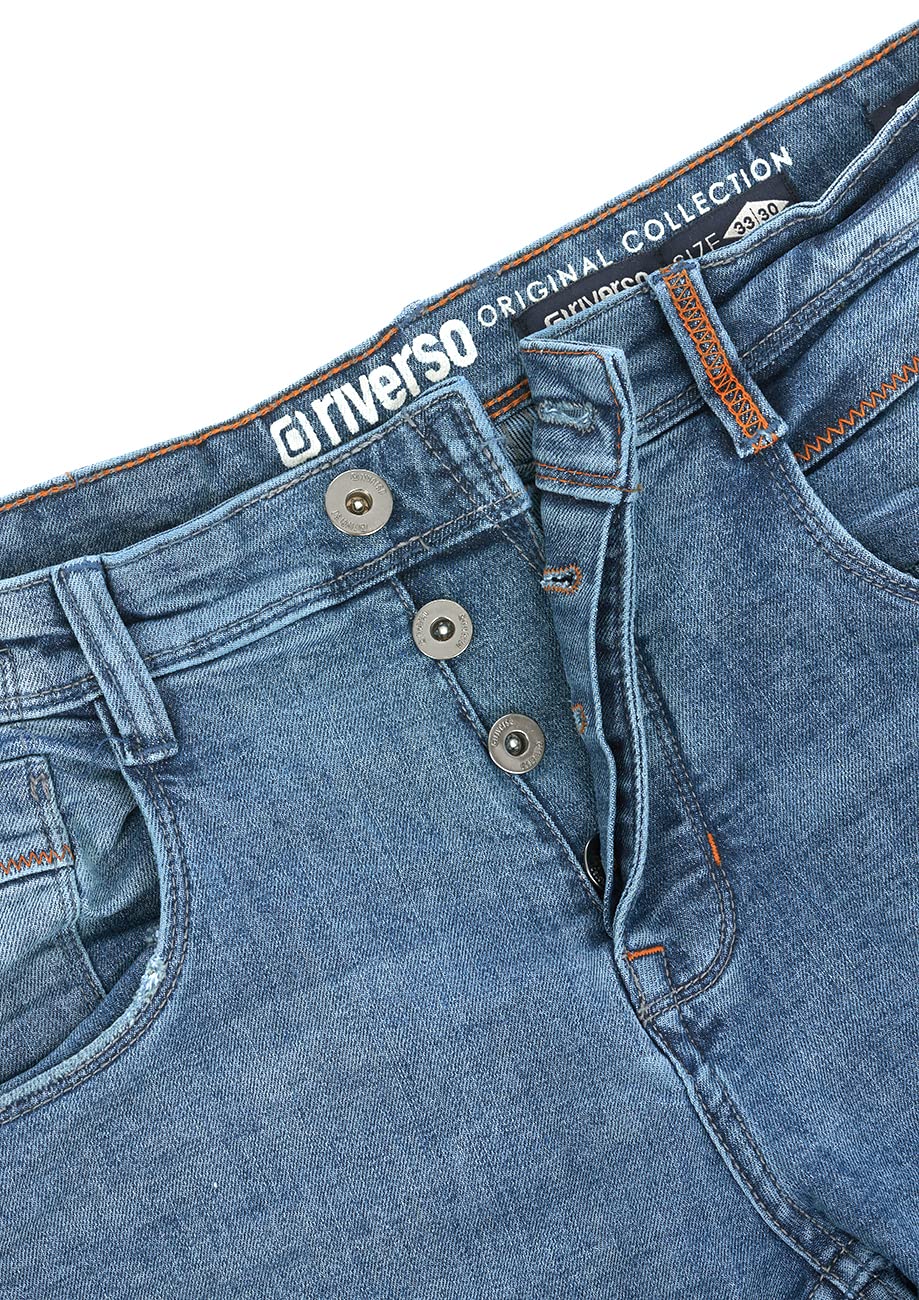 riverso Męskie spodnie jeansowe RIVCaspar Slim Fit Used Look bawełna Denim Stretch czarno-niebieskie szare w29 w31 w32 w33 w34 w36 w38 w40
