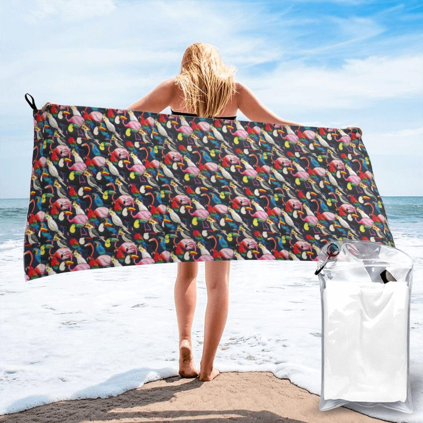 VCzsdff Flamingo Tropical Wildlife Print Quick Dry Towel Compact Beach Shower Wrap For Camping Fitness