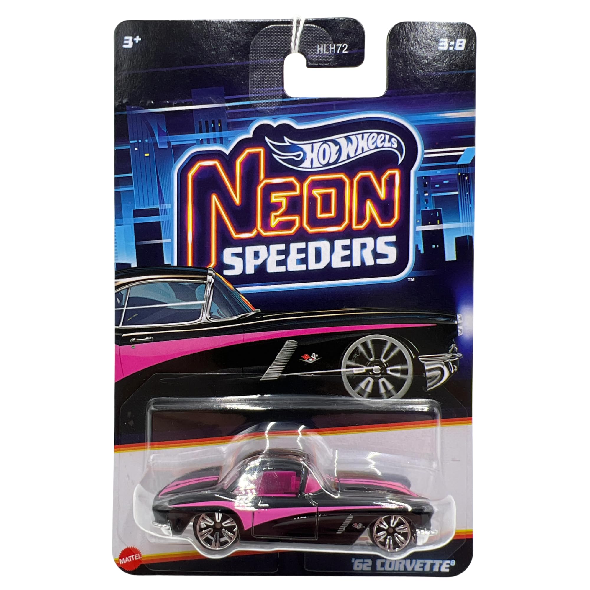 Hot Wheels 1:64 Scale Cars, Racecars, Trucks & Bikes - (Neon Speeders 62' Corvette - JKX95), Pink, 2 cm x 3 cm x 1 cm