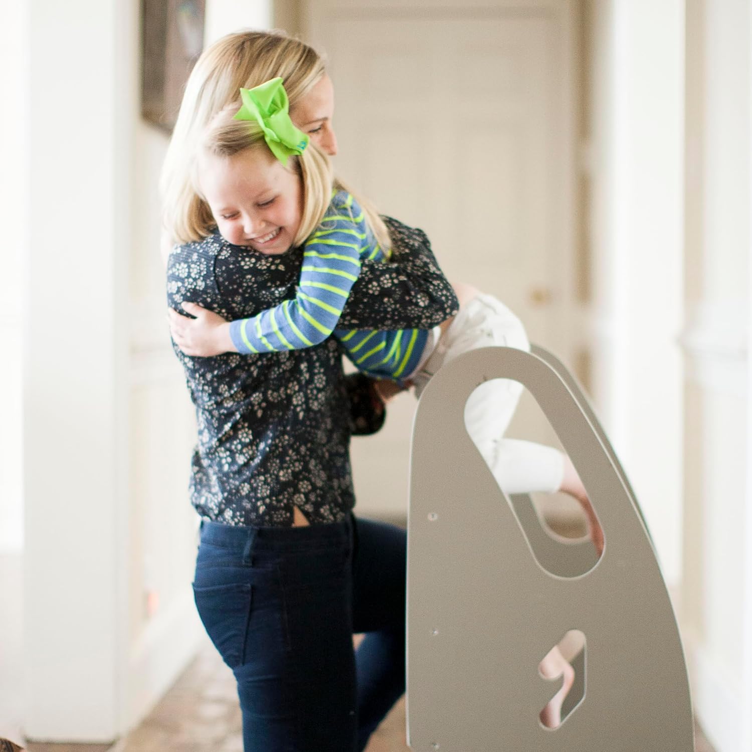 Little Partners 3-in-1 Growing Step Stool Toddler Tower Helper, Wooden Toddler Standing Stool for Bathroom or Kitchen, Anti-Slip Feet, Safety Hand Rails Up to 200 lbs. (Stone Grey)