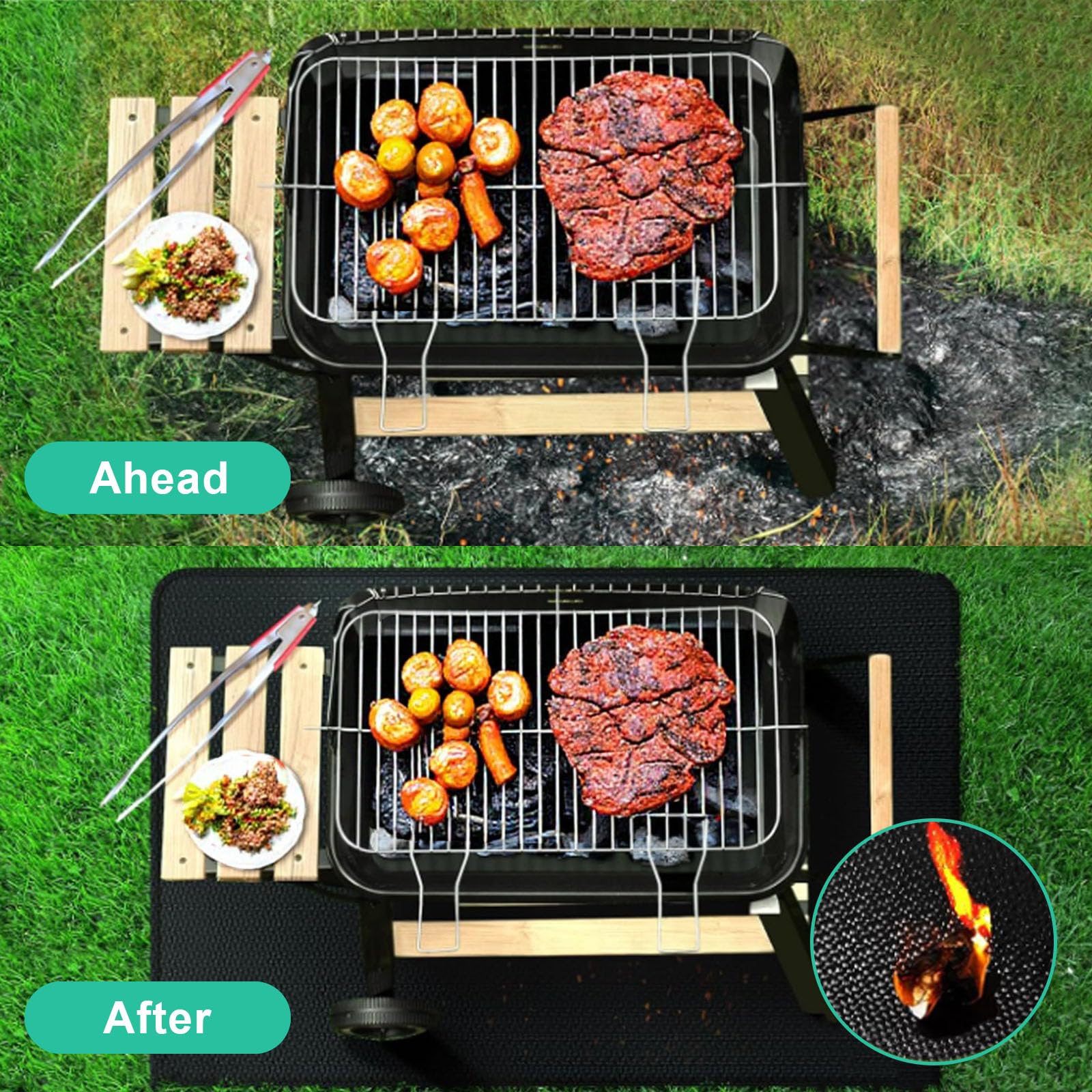 Tappetino per Braciere, Tappeto Ignifugo per Camino, Grill mat Riutilizzabili, Impermeabile e a prova di olio per Cortile, Prato e Campeggio All'aperto (100×150cm)