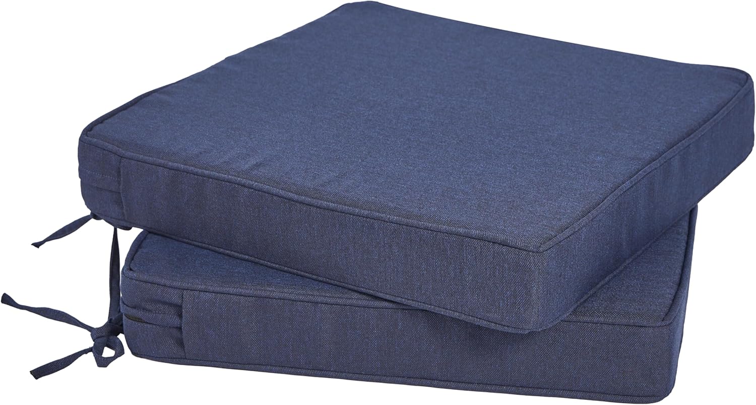 Outdoor Chair Cushions Set of 2,19x19x3 Square Outdoor Chair Cushions,Fade Resistant Water Resistant seat Cushion with Hidden Zipper&Ties for Patio Furniture,Deepsea Blue