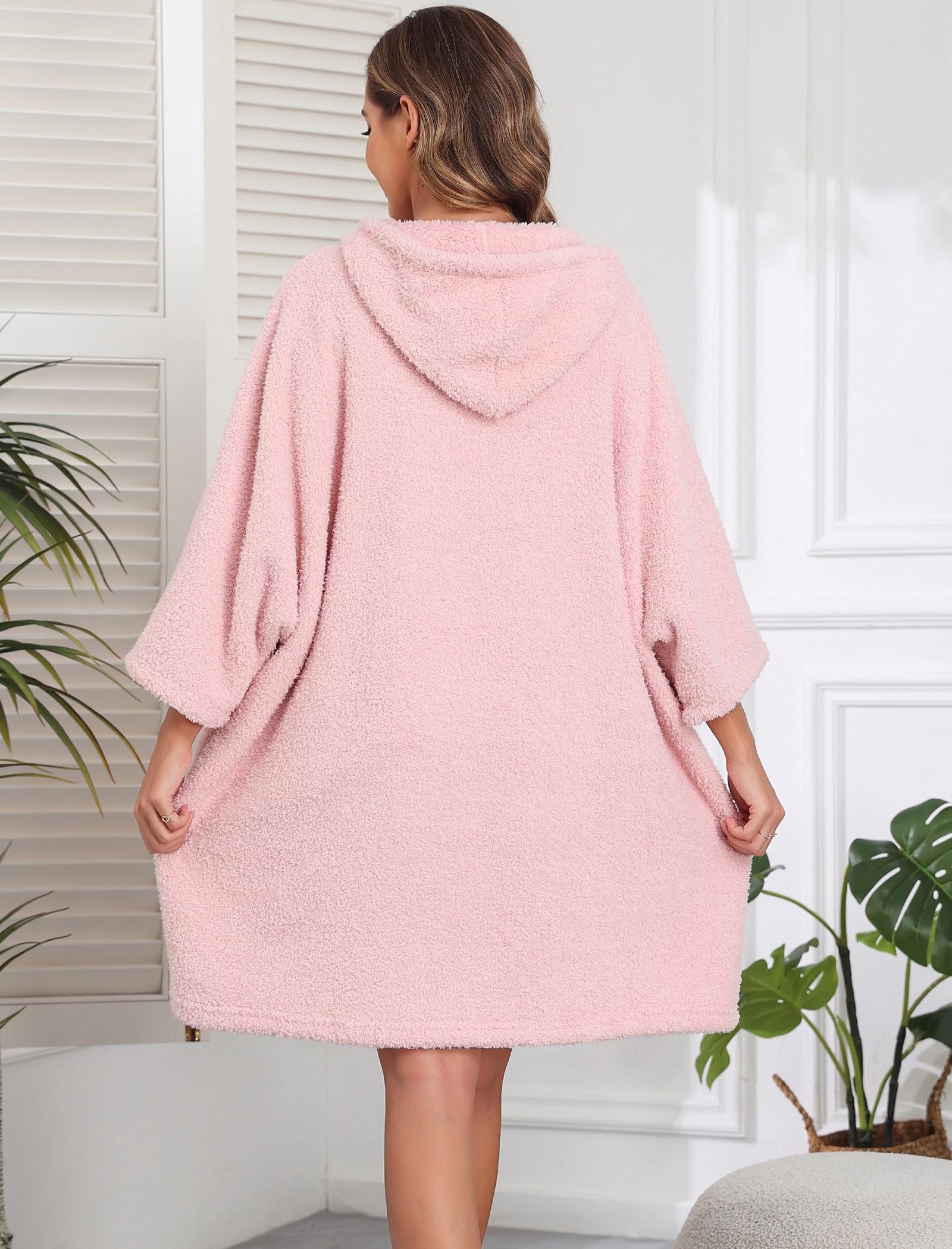 Viakeo Damen Bademantel Tragbare Decken Oversized Badeponcho Fleece Hoodie Sweatshirts Weicher Nachtkleid mit Taschen
