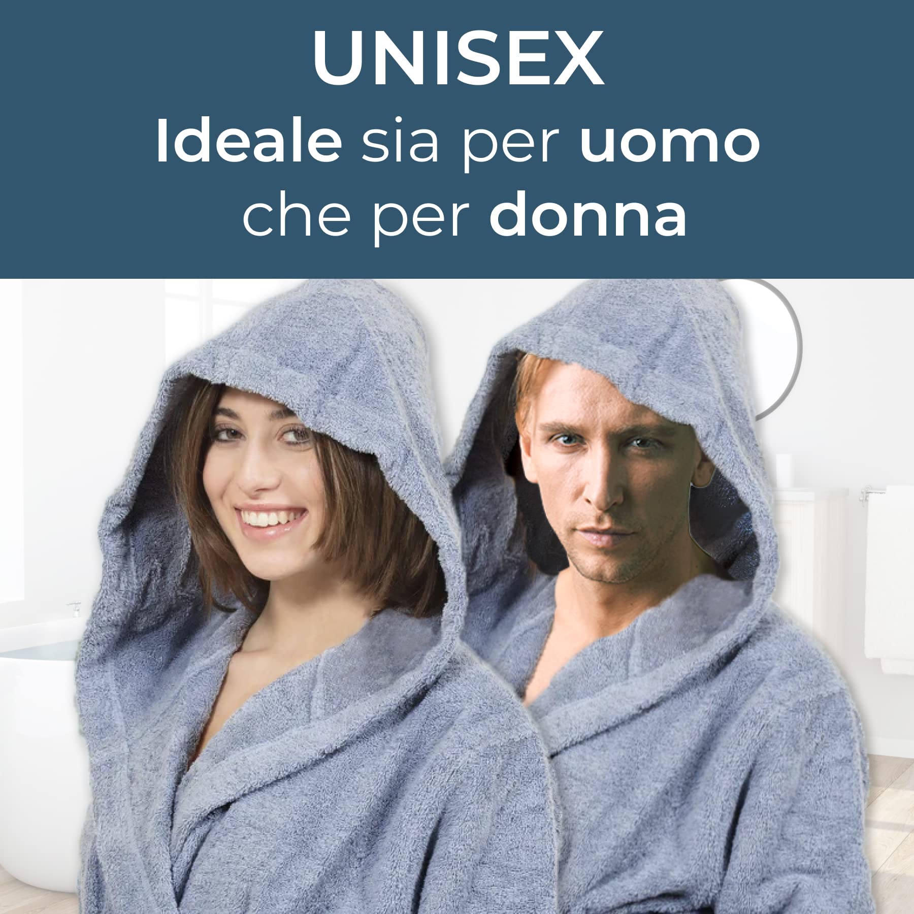 Lisola Accappatoio, Accappatoio Uomo e Donna, per Hotel e Luxury SPA, in Spugna di Cotone, con Cappuccio, Tinta Unita, Modello: Perla
