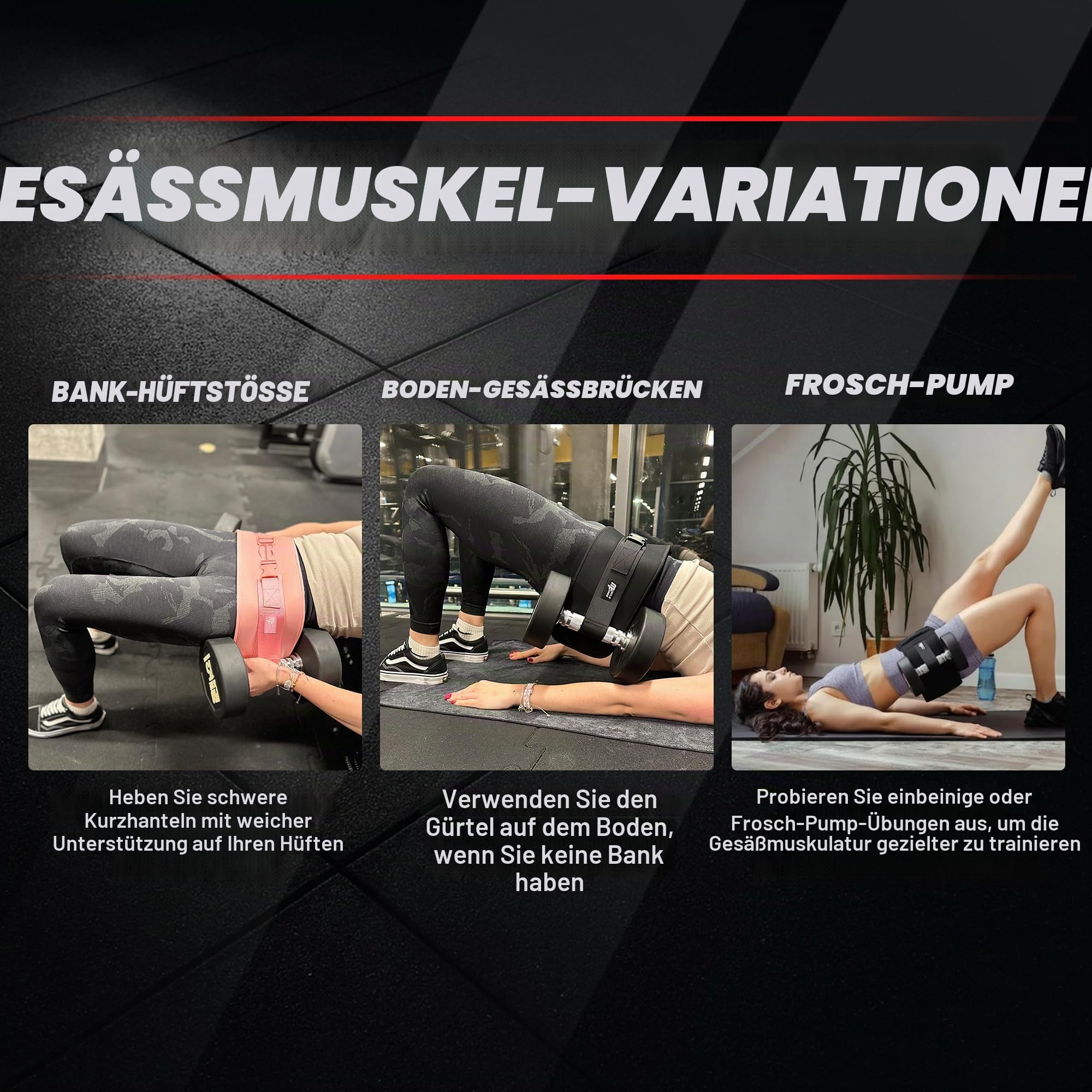 Hip Thrust Gürtel für Hantel- und Kettlebell-Gewichte, Booty Belt für Hüftübungen, Glute Bridge und Core Training, stabiler Lastgürtel bis 30 kg je Seite, verstellbar für Damen und Herren