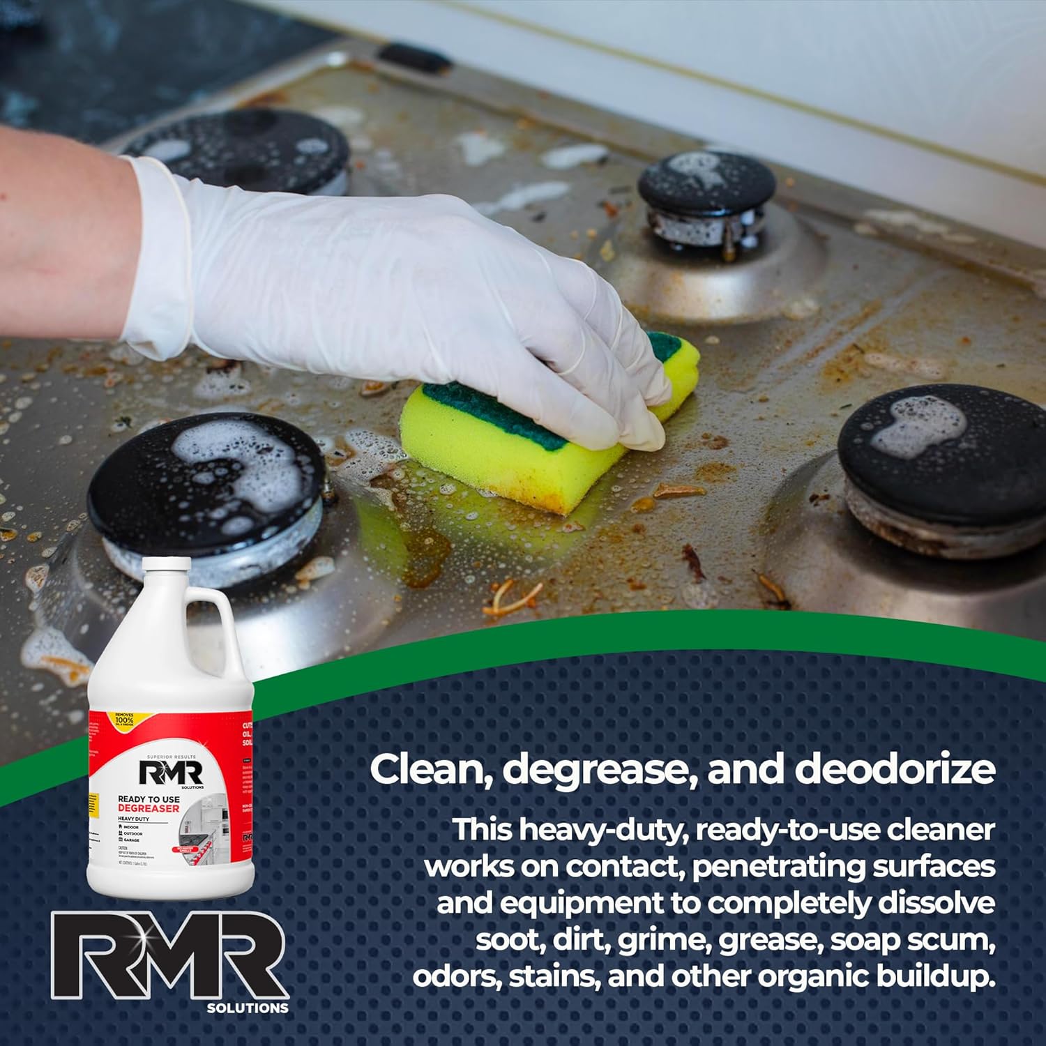 RMR Degreaser and Cleaner - Ready to Use Indoor/Outdoor Formula Works on Contact, For Heavy-Duty Cooking Surfaces, Indoor, Outdoor, Automotive, and Equipment Cleaning, 1 Gallon - Image 5