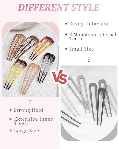 Miniatura 4 de 6 horquillas francesas para mujer, tenedores en forma de U para moño, moños, rizos franceses, fijación fuerte, 3 dientes internos, palillos para el